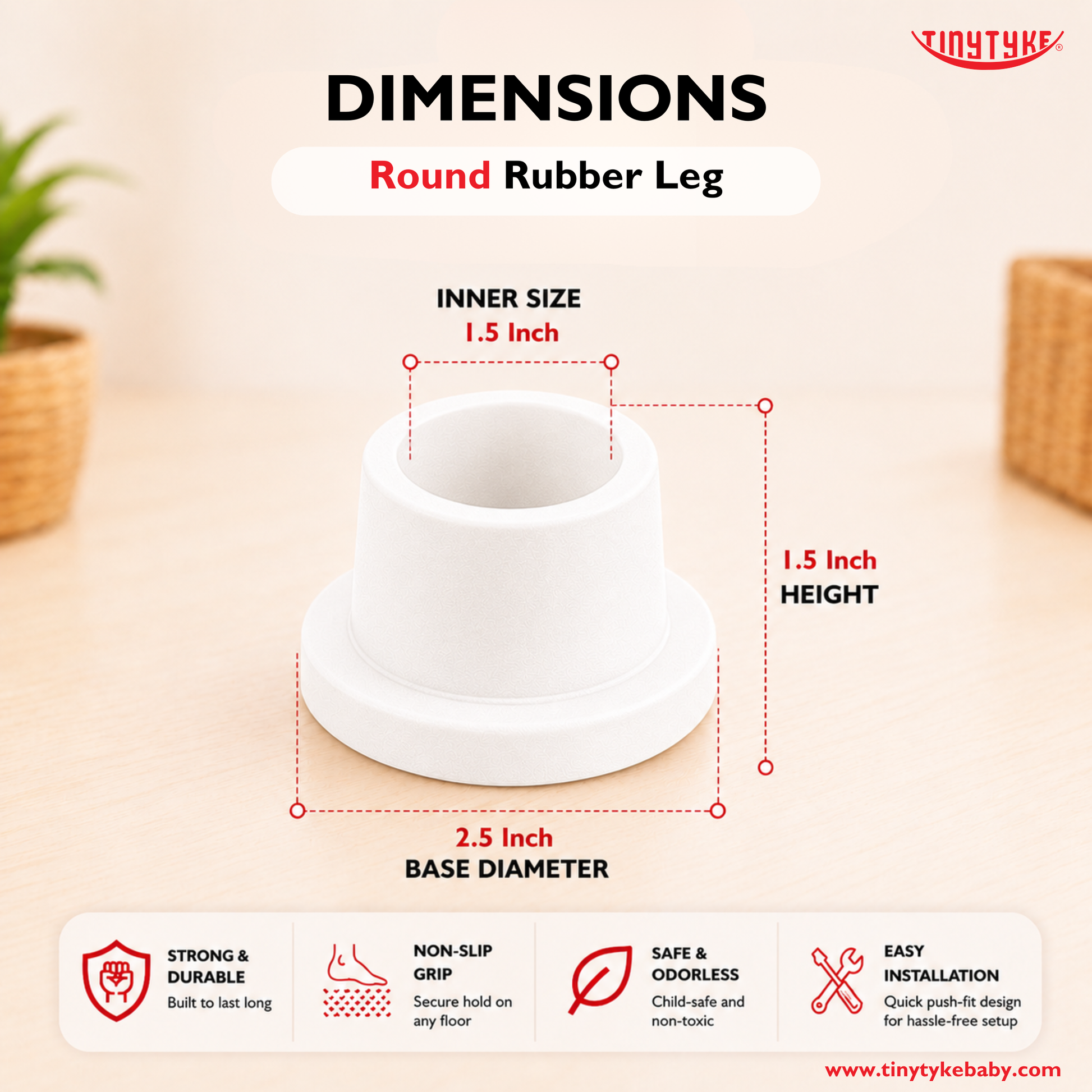 TinyTyke- Premium Rubber Legs for Baby Cradles (4 Piece) | Silicon (Optional)
