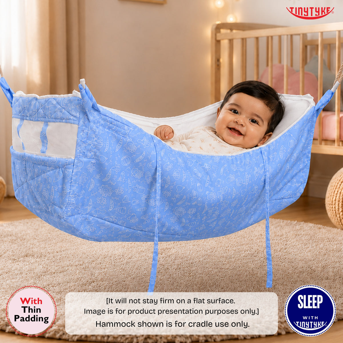 TinyTyke- Simple Heavy Hammock With Mosquito Net | Thin Padding