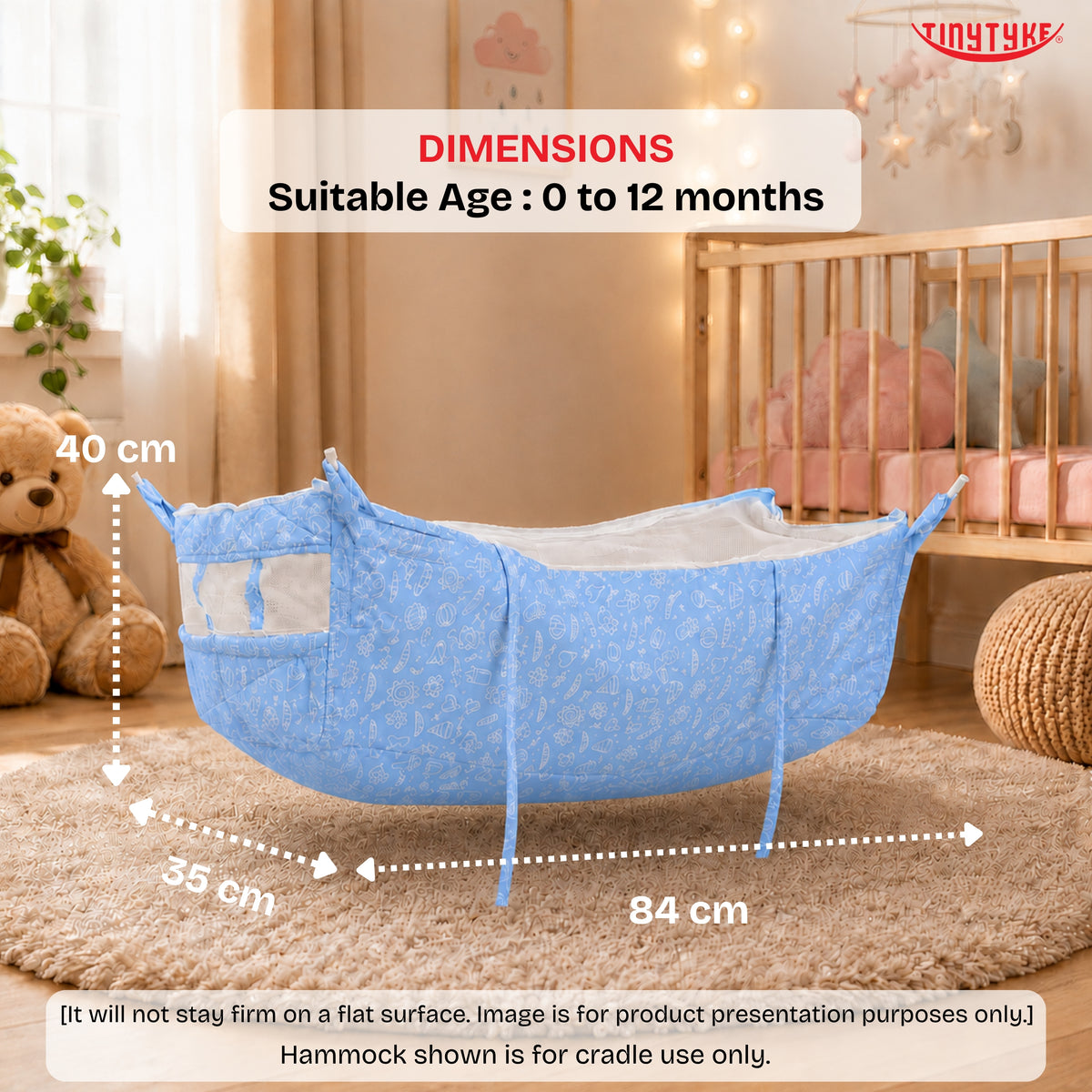TinyTyke- Simple Heavy Hammock With Mosquito Net | Thin Padding