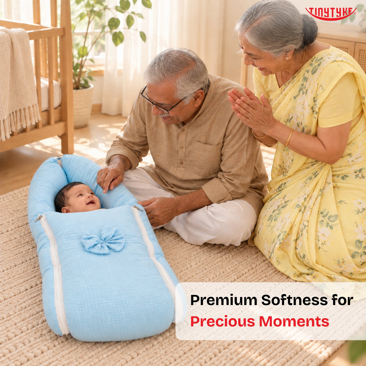 TinyTyke- Premium Crinkled Muslin Baby Sleeping Bag & Baby Nest