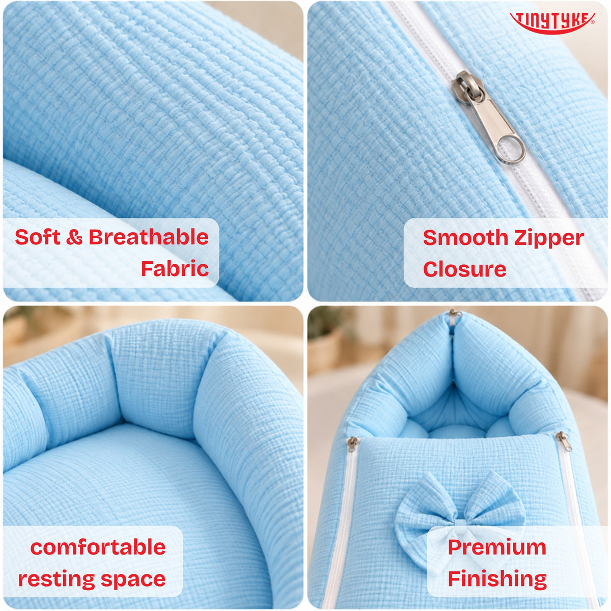 TinyTyke- Premium Crinkled Muslin Baby Sleeping Bag & Baby Nest