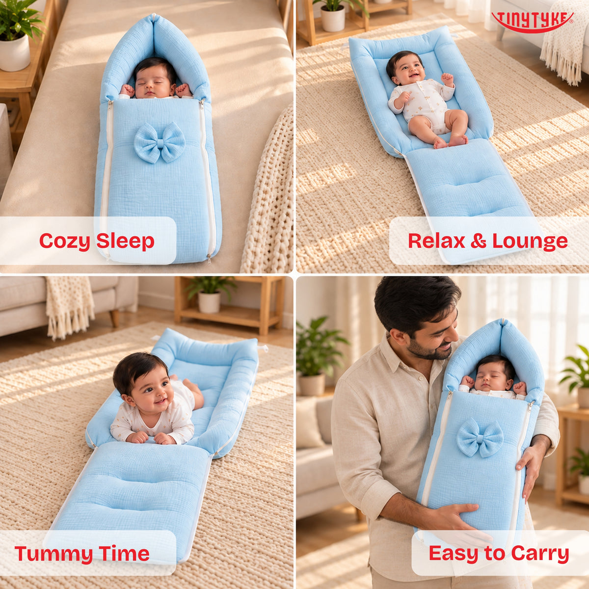 TinyTyke- Premium Crinkled Muslin Baby Sleeping Bag & Baby Nest