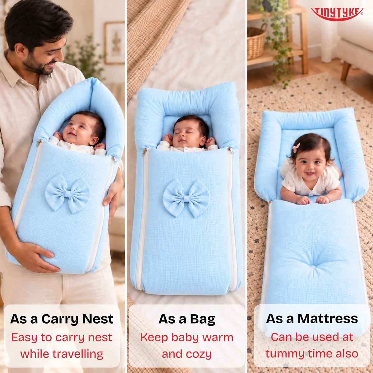 TinyTyke- Premium Crinkled Muslin Baby Sleeping Bag & Baby Nest