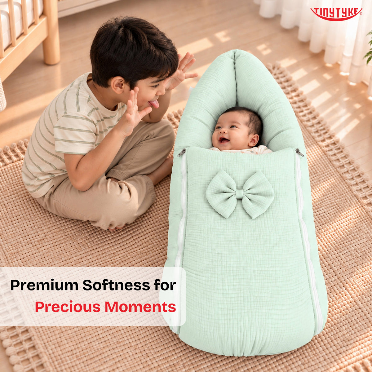 TinyTyke- Premium Crinkled Muslin Baby Sleeping Bag & Baby Nest