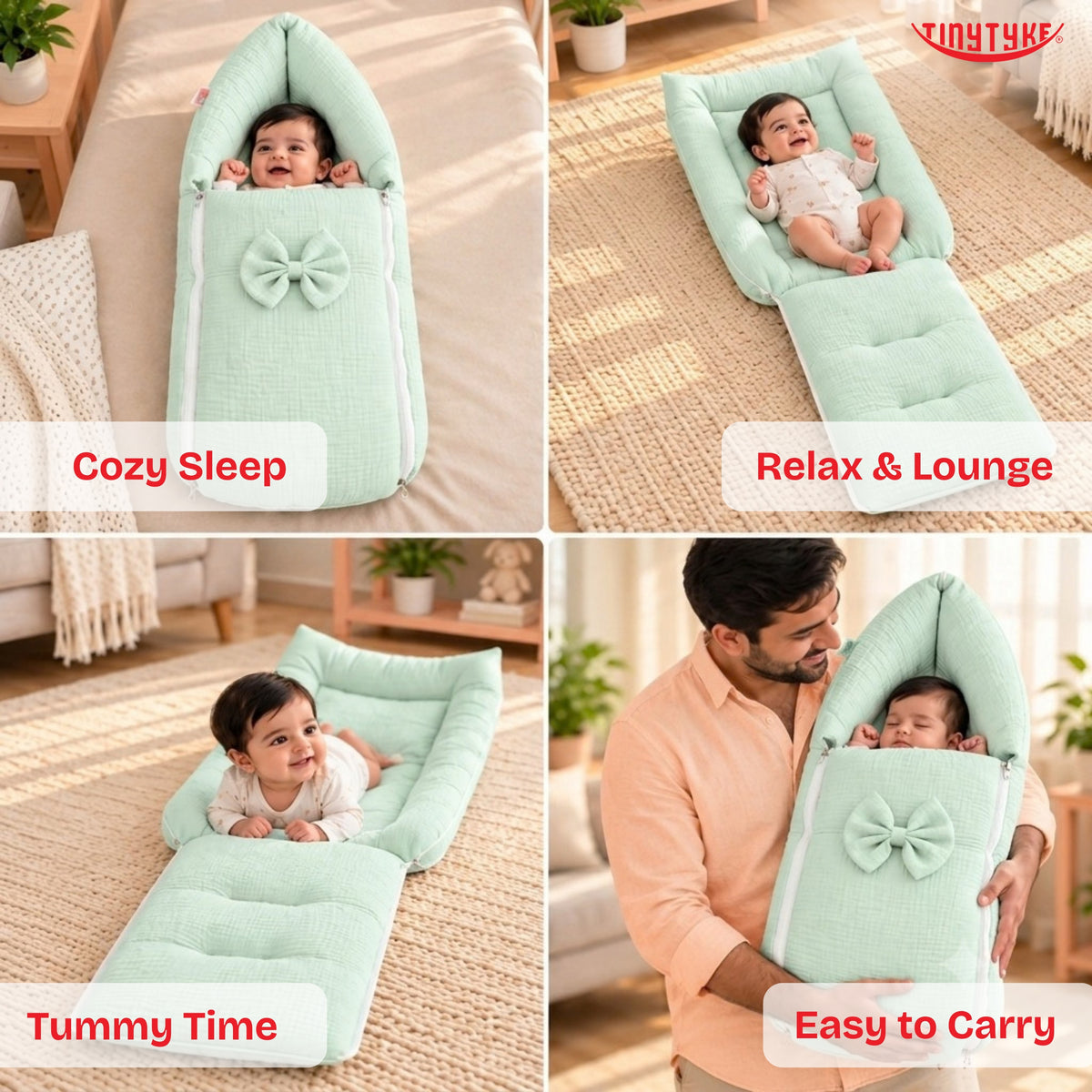 TinyTyke- Premium Crinkled Muslin Baby Sleeping Bag & Baby Nest