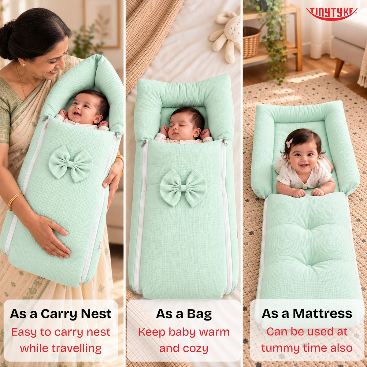 TinyTyke- Premium Crinkled Muslin Baby Sleeping Bag & Baby Nest