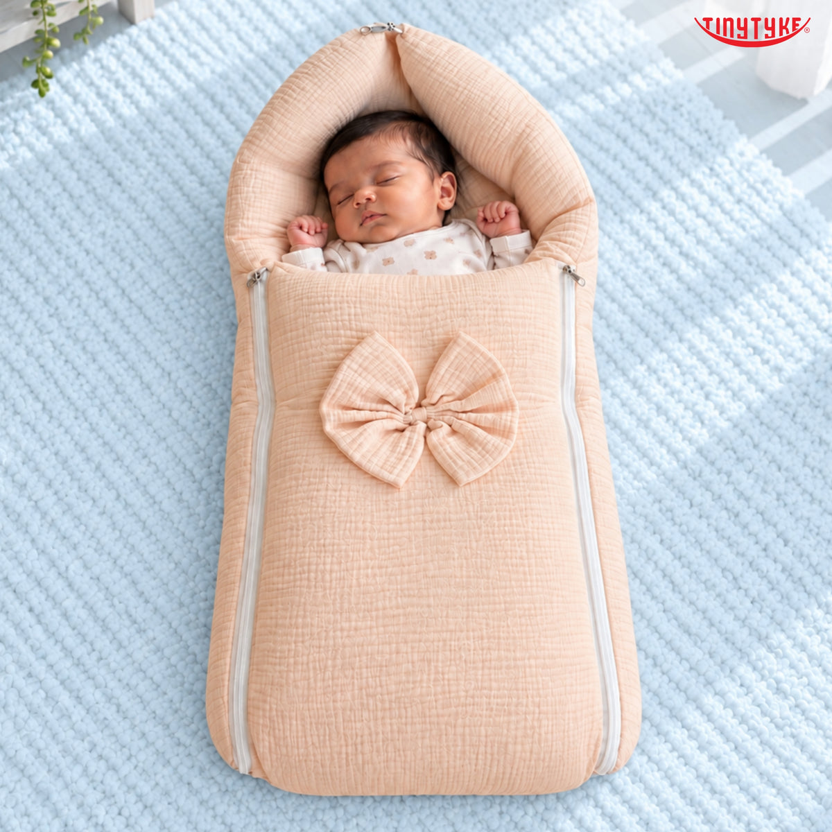 TinyTyke- Premium Crinkled Muslin Baby Sleeping Bag & Baby Nest
