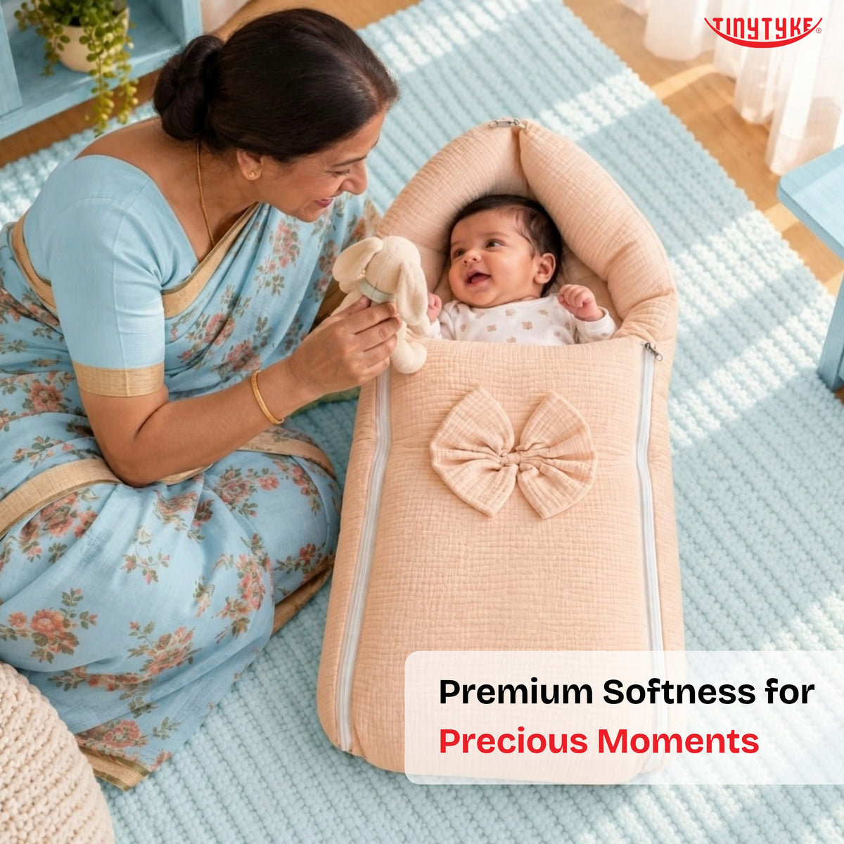 TinyTyke- Premium Crinkled Muslin Baby Sleeping Bag & Baby Nest