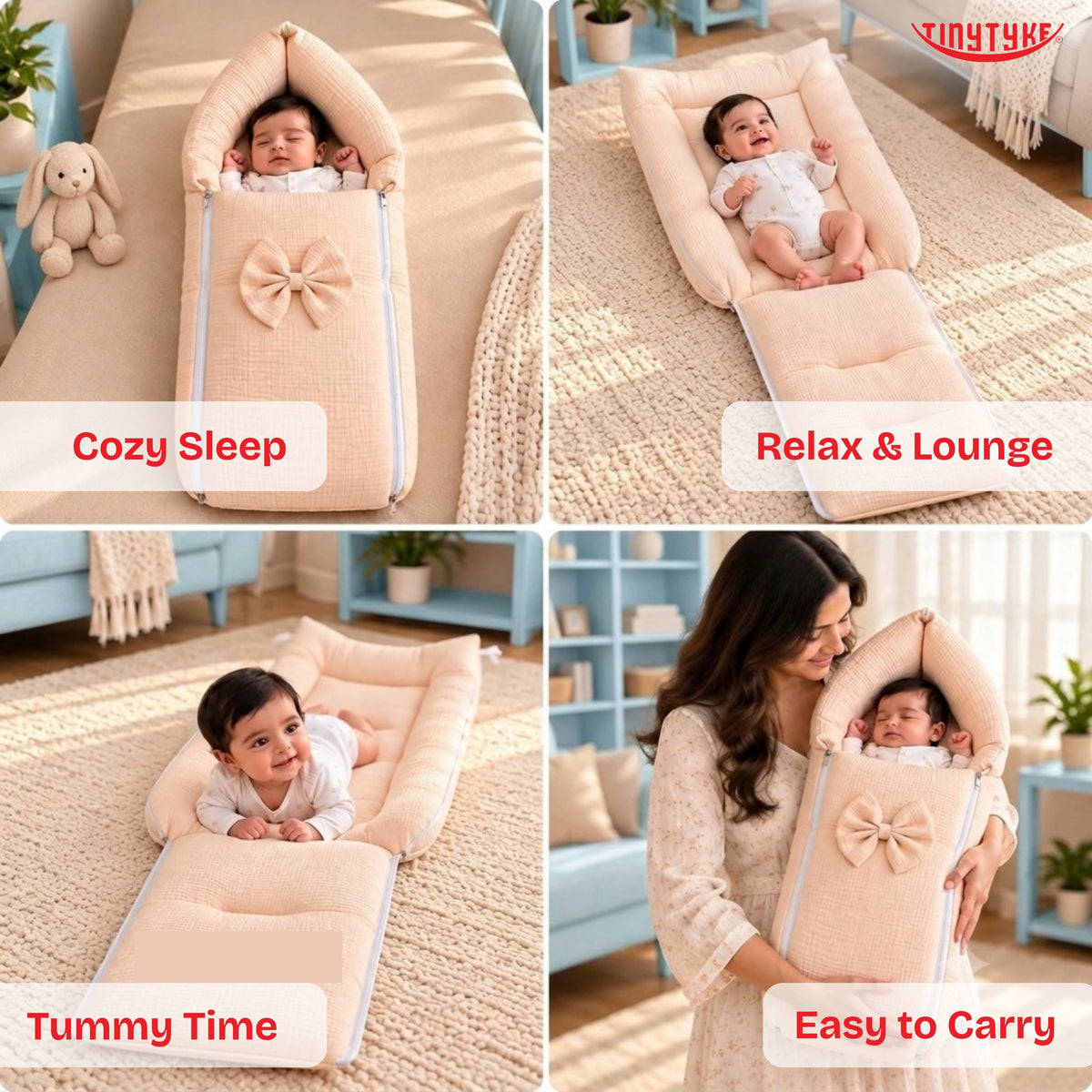 TinyTyke- Premium Crinkled Muslin Baby Sleeping Bag & Baby Nest