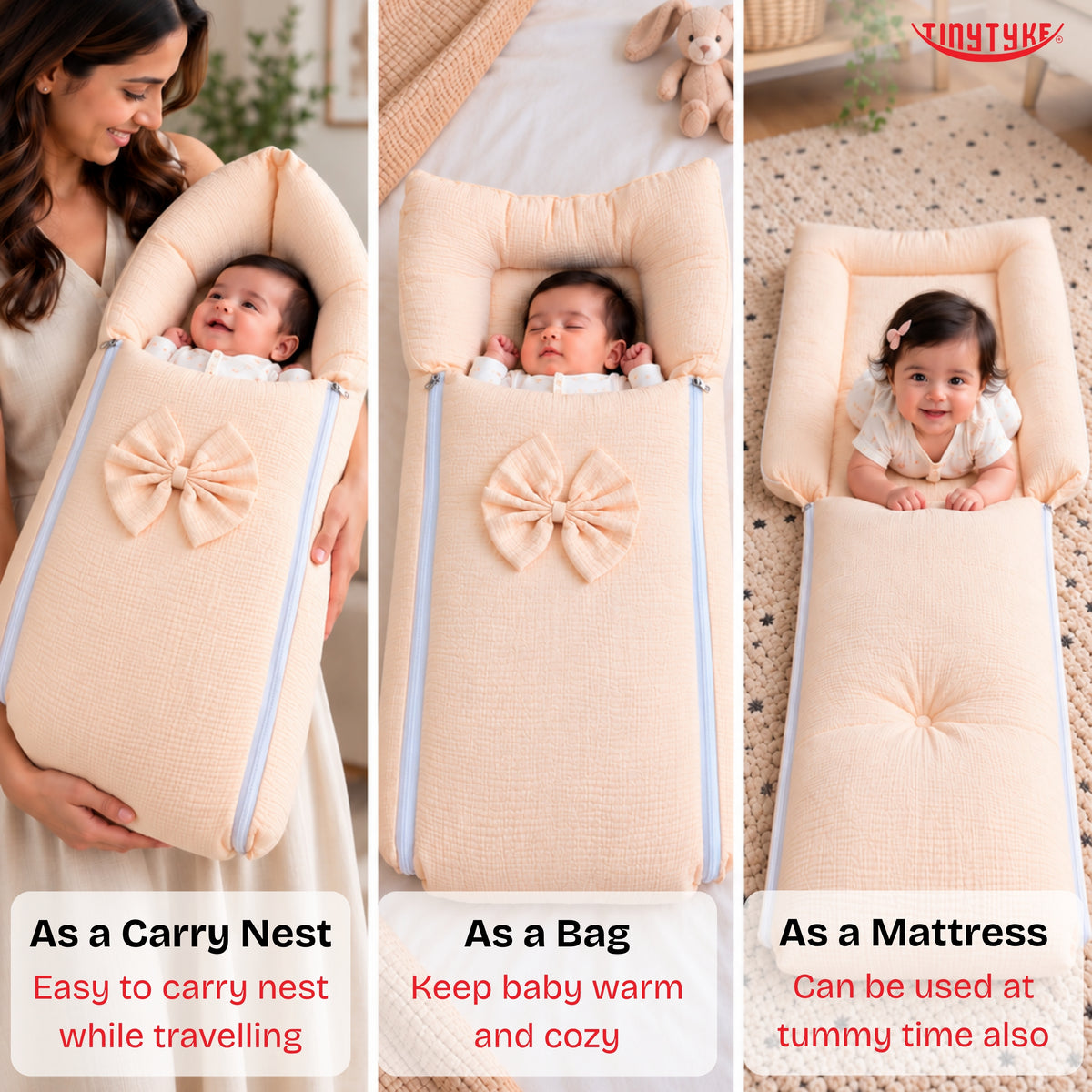 TinyTyke- Premium Crinkled Muslin Baby Sleeping Bag & Baby Nest