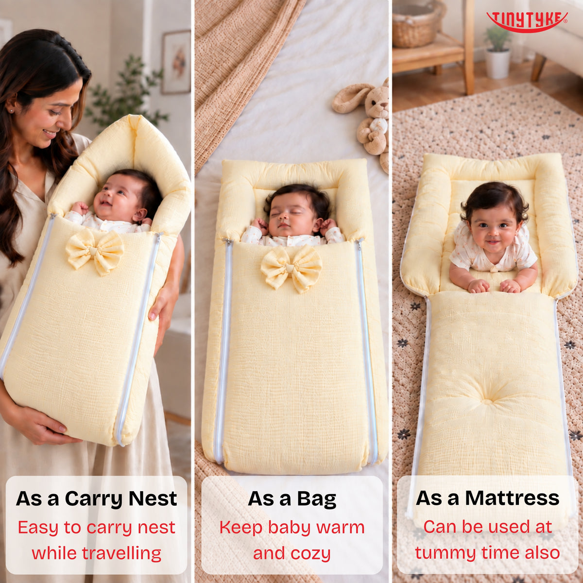 TinyTyke- Premium Crinkled Muslin Baby Sleeping Bag & Baby Nest