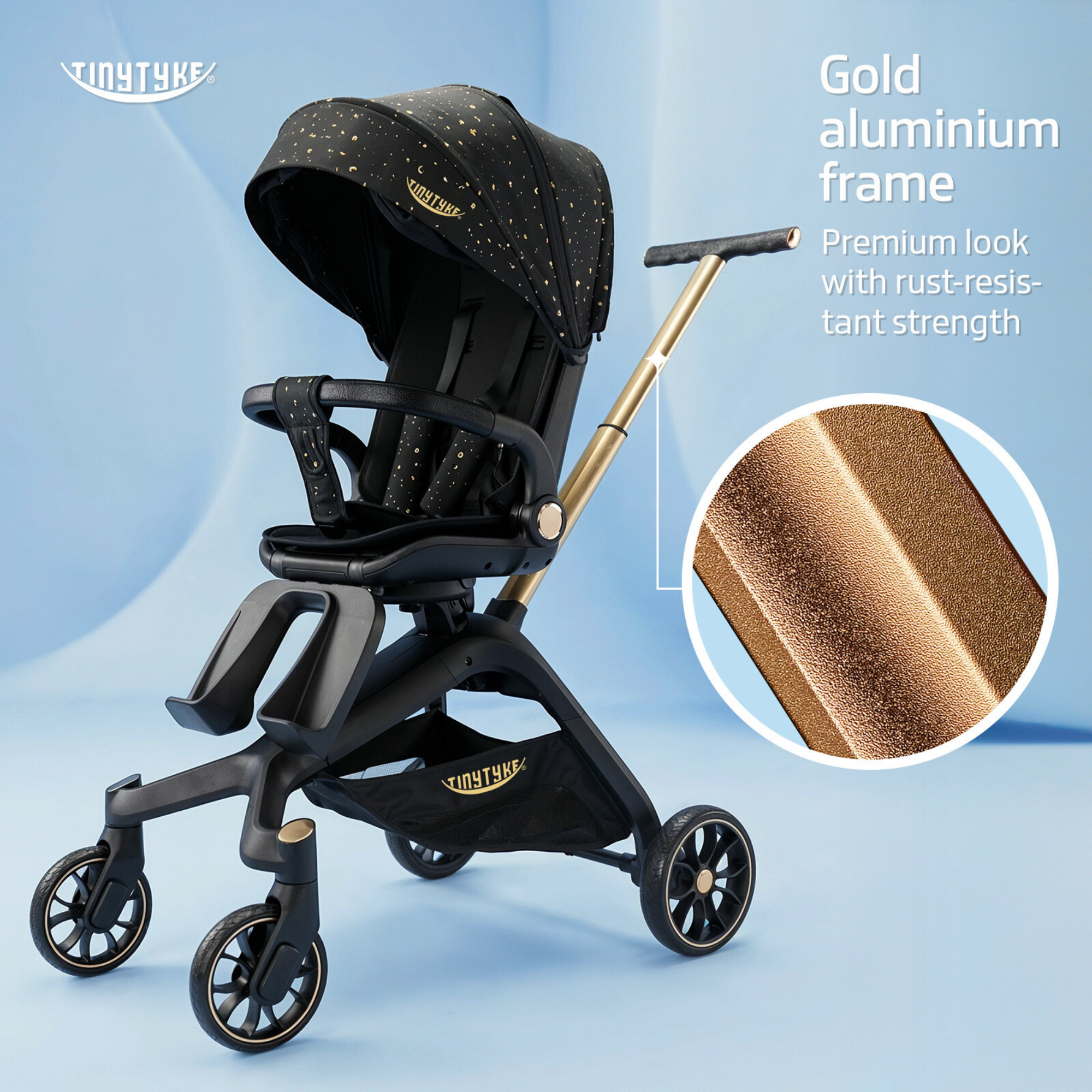 TinyTyke Urban Glide (T6) Luxury Stroller with Parent-Facing and Forward-Facing Reversible Seat | Newborn Ready with 3-Position Recline and One-touch Fold (0-40 Months)