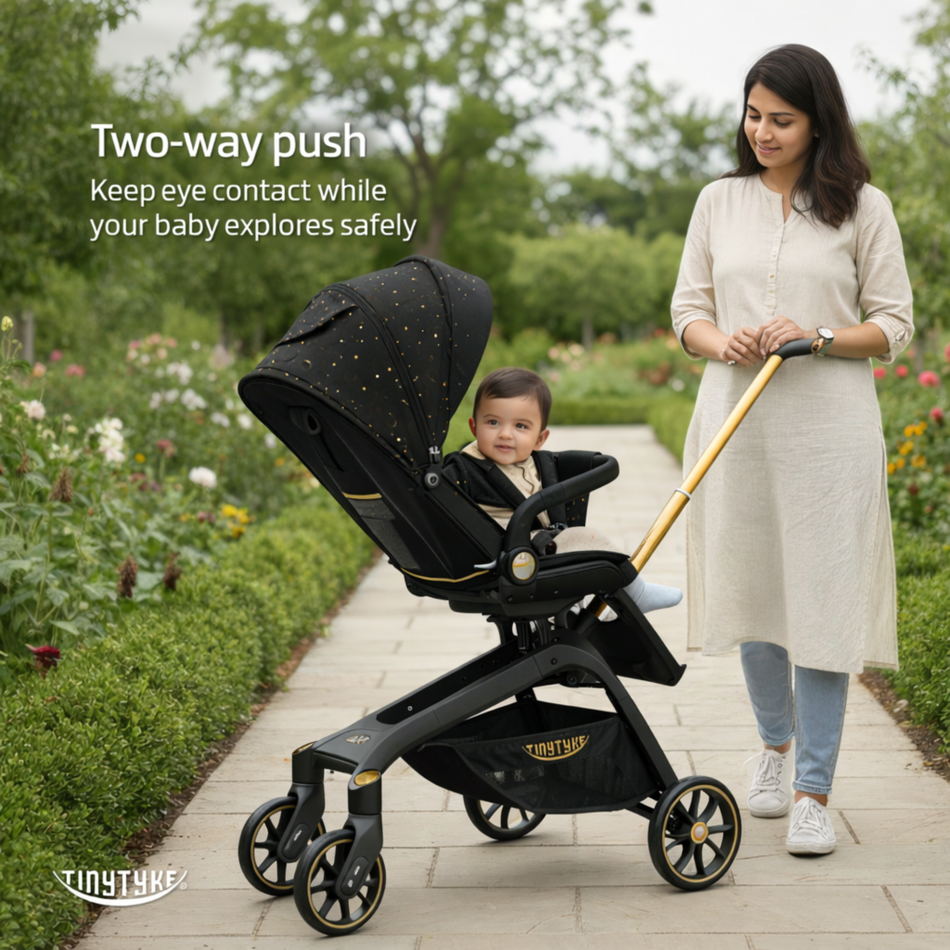 TinyTyke Urban Glide (T6) Luxury Stroller with Parent-Facing and Forward-Facing Reversible Seat | Newborn Ready with 3-Position Recline and One-touch Fold (0-40 Months)