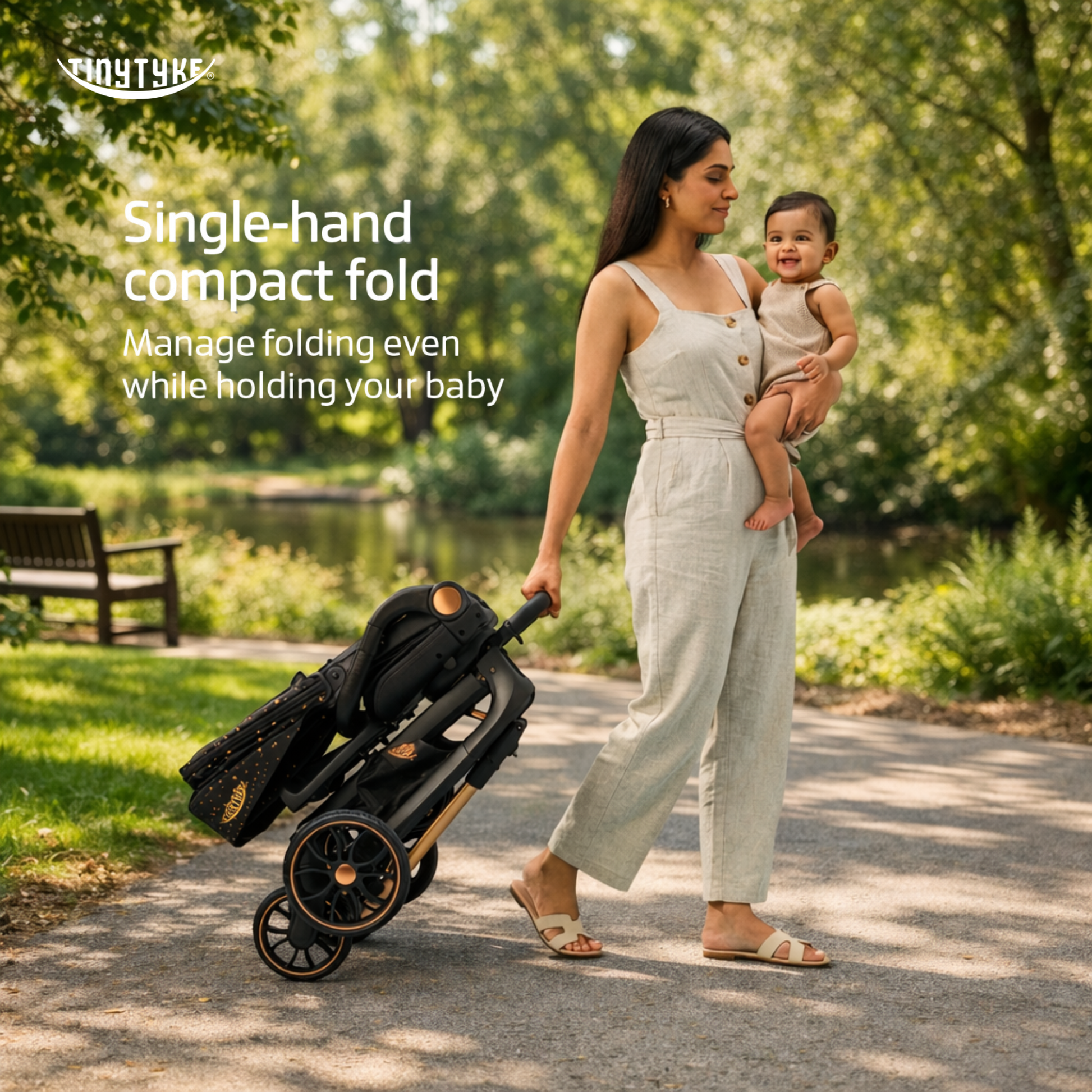 TinyTyke Urban Glide (T6) Luxury Stroller with Parent-Facing and Forward-Facing Reversible Seat | Newborn Ready with 3-Position Recline and One-touch Fold (0-40 Months)