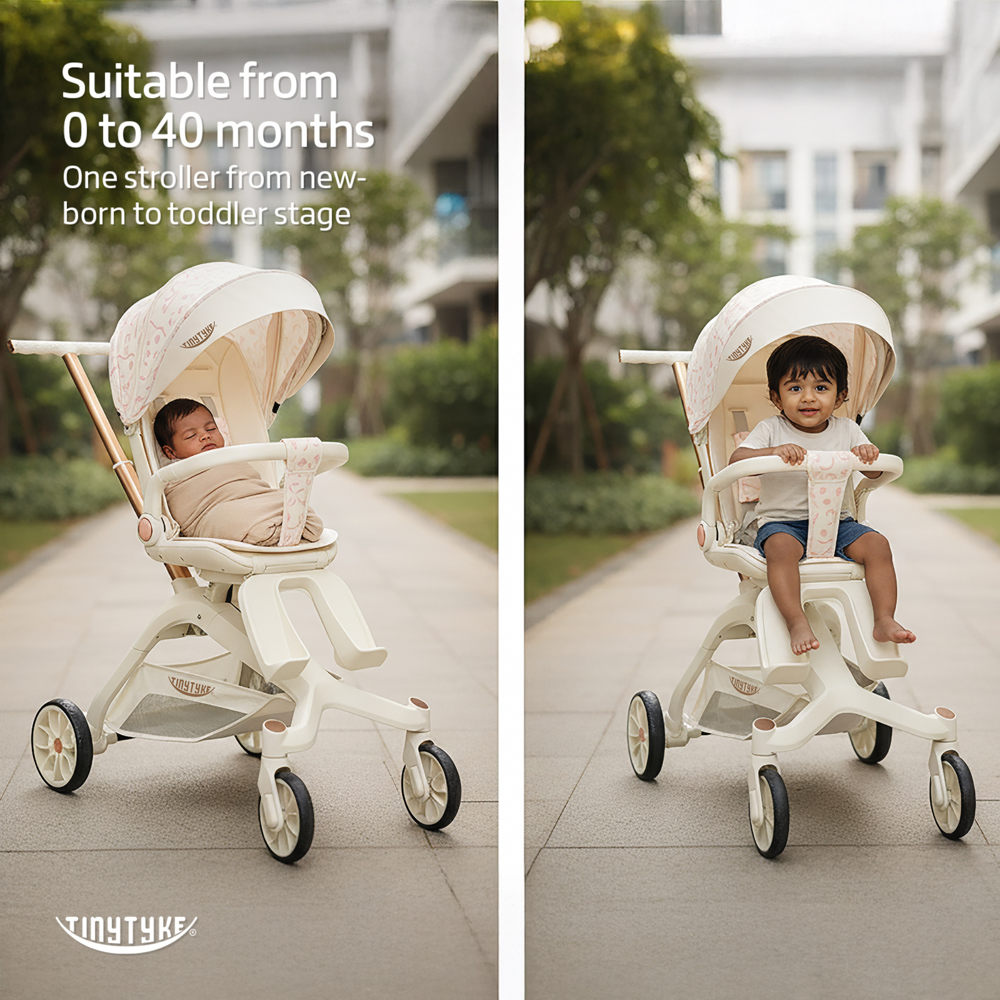 TinyTyke Urban Glide (T6) Luxury Stroller with Parent-Facing and Forward-Facing Reversible Seat | Newborn Ready with 3-Position Recline and One-touch Fold (0-40 Months)