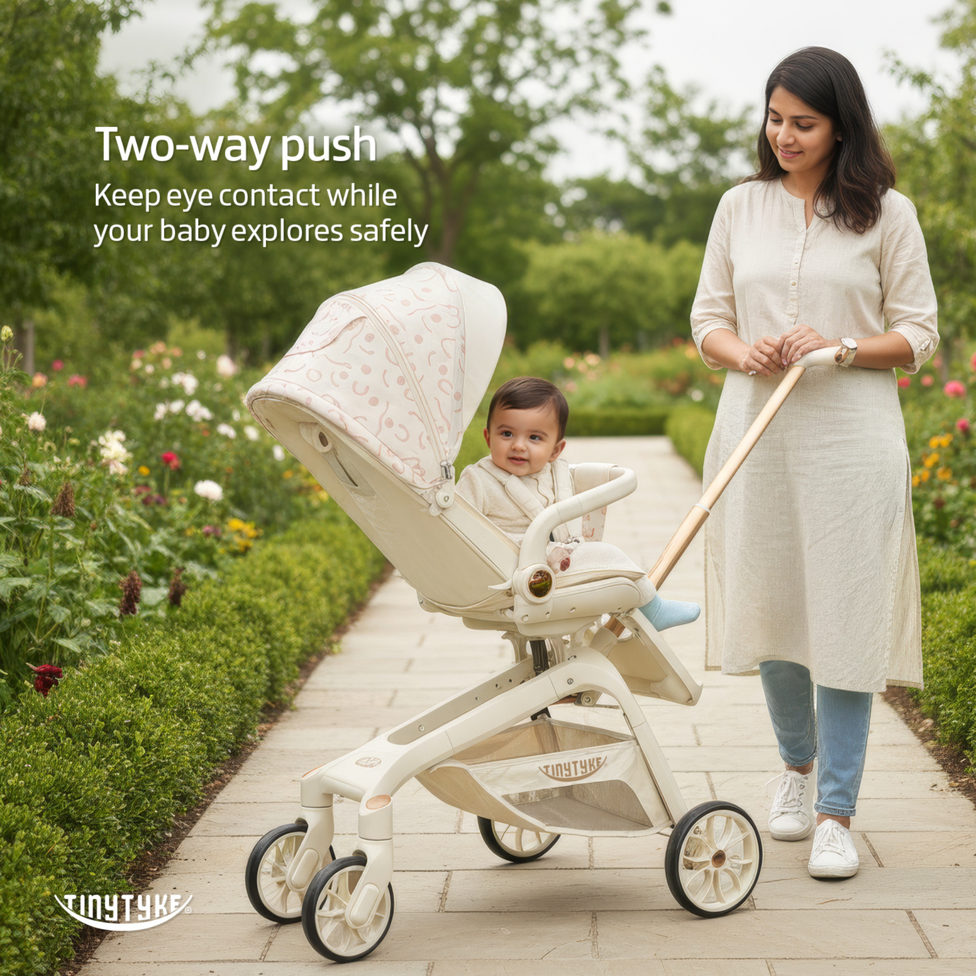 TinyTyke Urban Glide (T6) Luxury Stroller with Parent-Facing and Forward-Facing Reversible Seat | Newborn Ready with 3-Position Recline and One-touch Fold (0-40 Months)