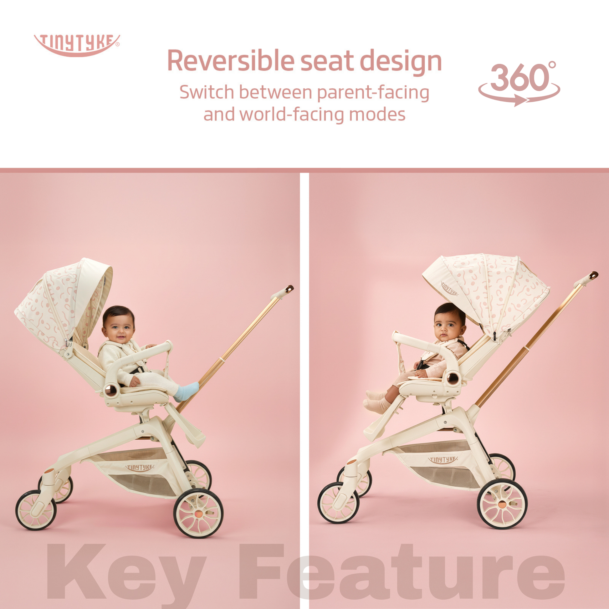 TinyTyke Urban Glide (T6) Luxury Stroller with Parent-Facing and Forward-Facing Reversible Seat | Newborn Ready with 3-Position Recline and One-touch Fold (0-40 Months)