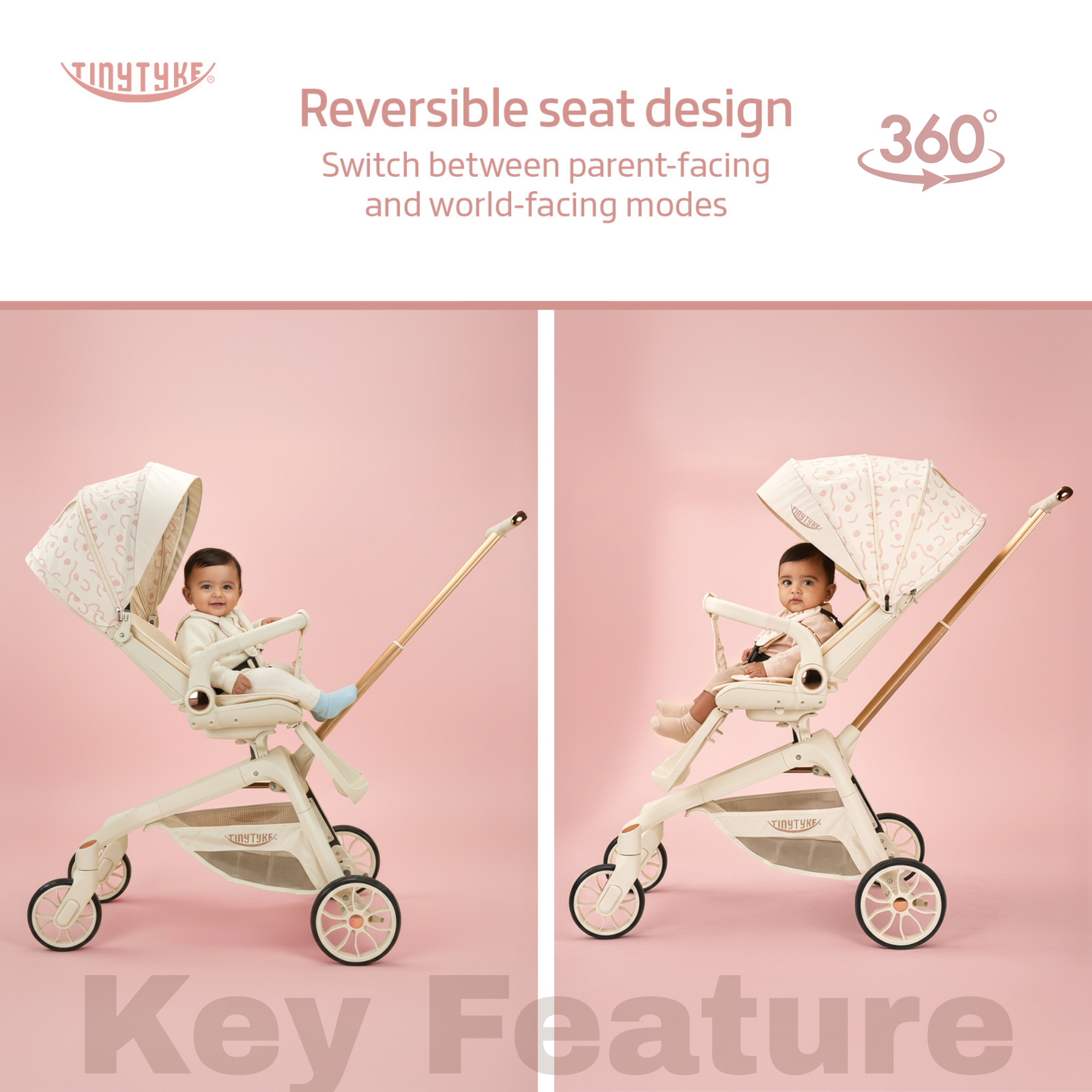 TinyTyke Urban Glide (T6) Luxury Stroller with Parent-Facing and Forward-Facing Reversible Seat | Newborn Ready with 3-Position Recline and One-touch Fold (0-40 Months)