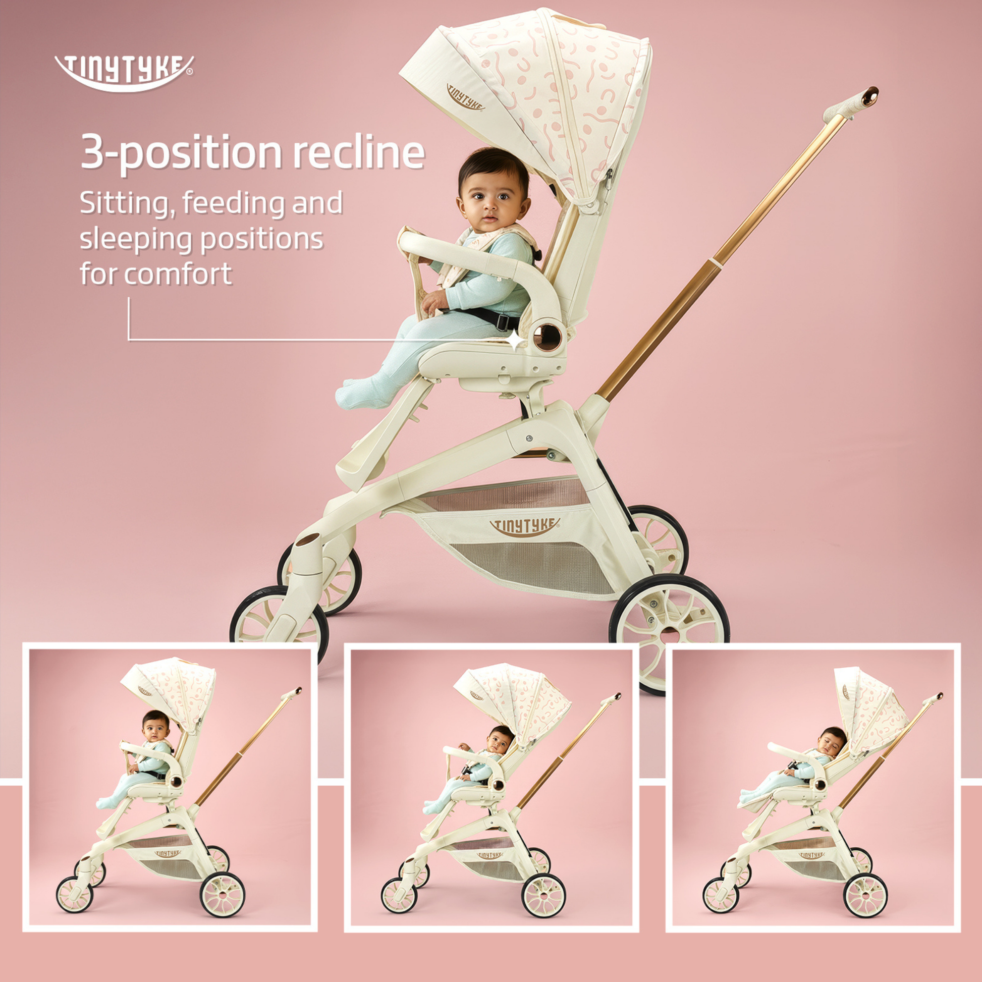 TinyTyke Urban Glide (T6) Luxury Stroller with Parent-Facing and Forward-Facing Reversible Seat | Newborn Ready with 3-Position Recline and One-touch Fold (0-40 Months)