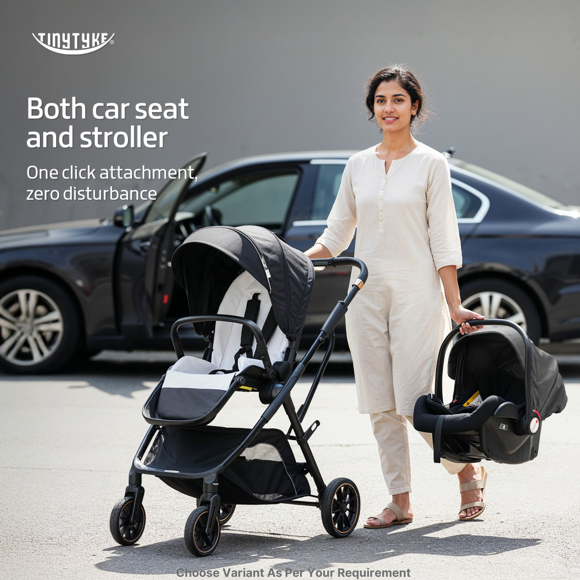 TinyTyke Urban Glide (T7) Two Essentials, One Purchase | Travel System Stroller with Car Seat (Optional) & Reversible Seating | 3-Position Recline and One-touch Fold (0-40 Months)