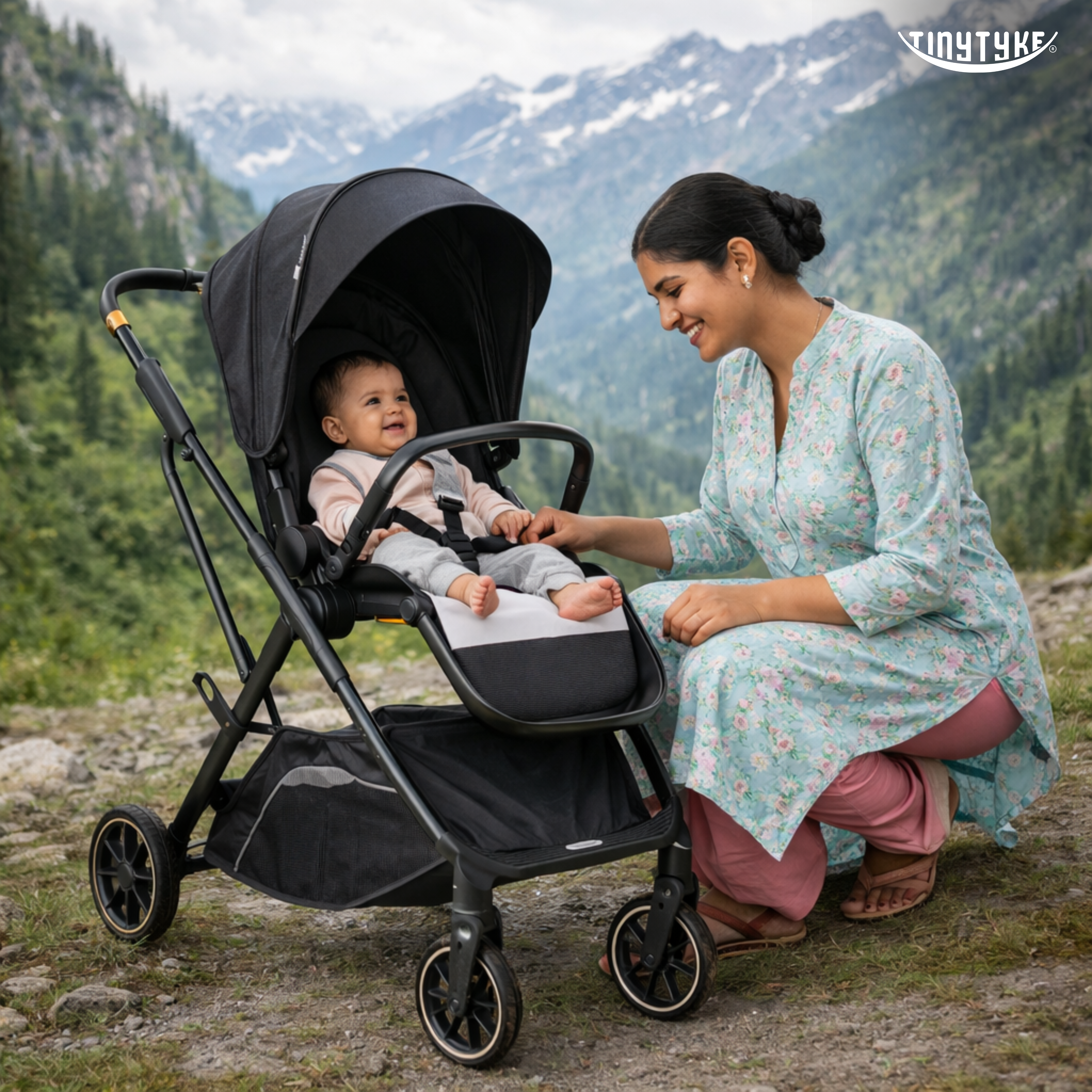 TinyTyke Urban Glide (T7) Two Essentials, One Purchase | Travel System Stroller with Car Seat (Optional) & Reversible Seating | 3-Position Recline and One-touch Fold (0-40 Months)