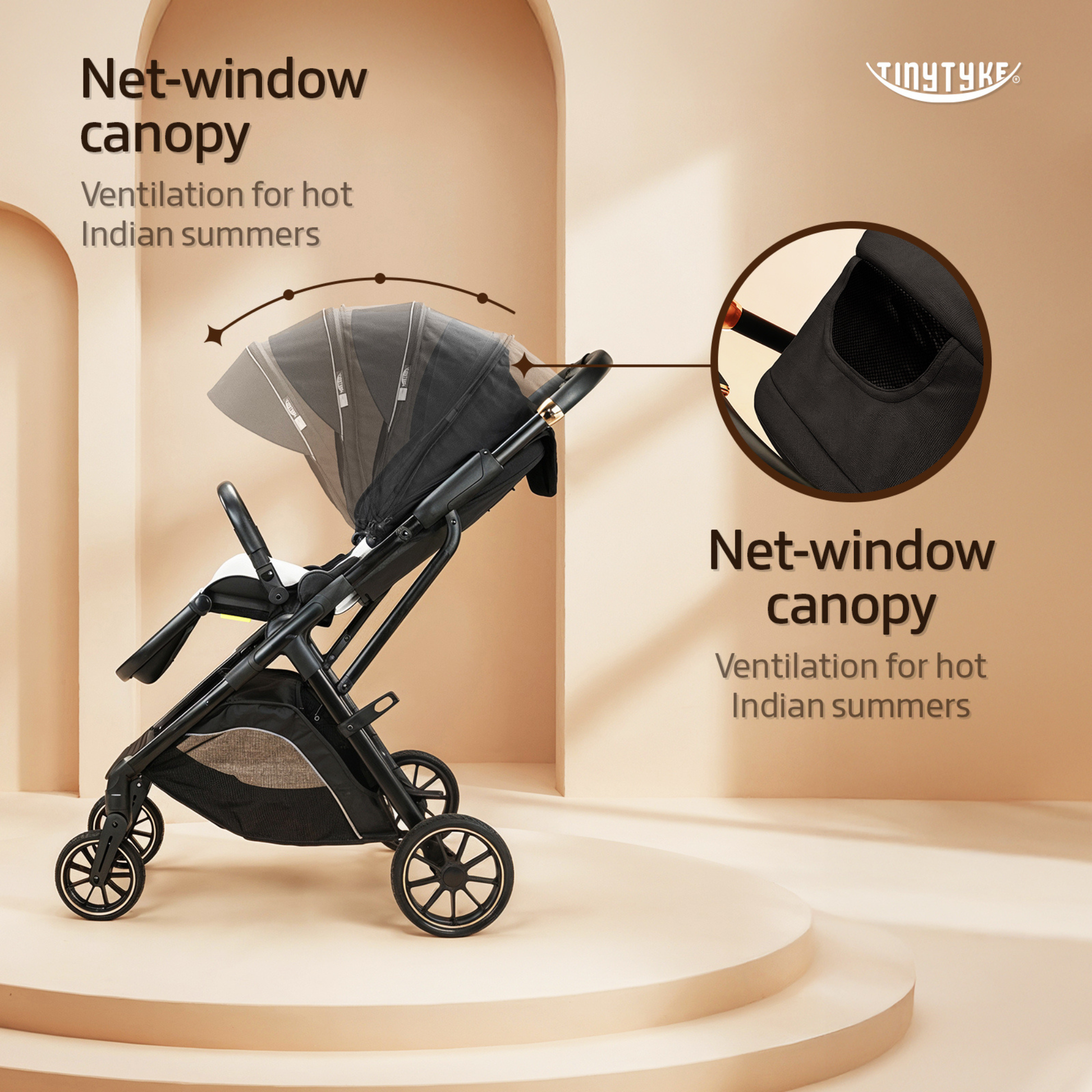 TinyTyke Urban Glide (T7) Two Essentials, One Purchase | Travel System Stroller with Car Seat (Optional) & Reversible Seating | 3-Position Recline and One-touch Fold (0-40 Months)