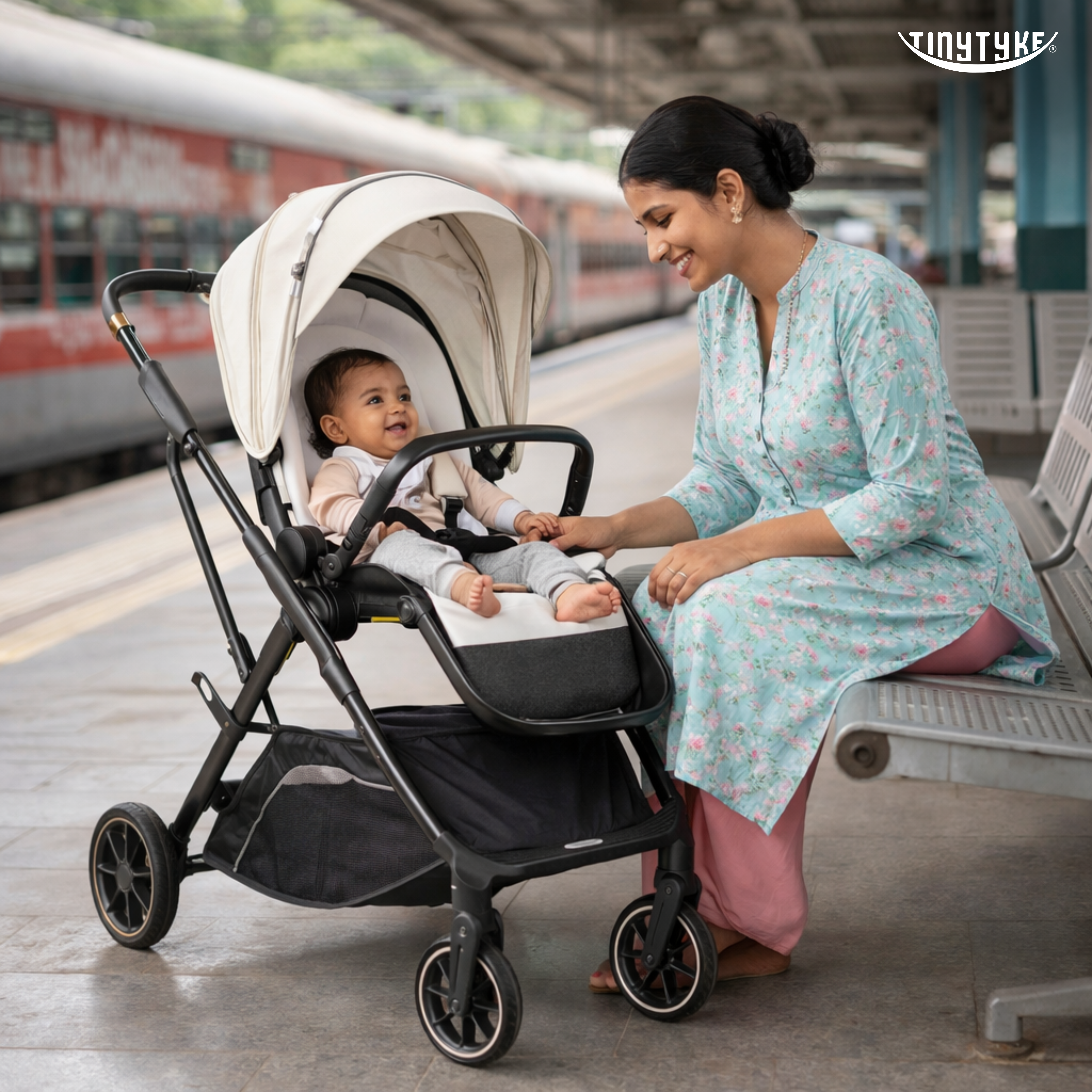 TinyTyke Urban Glide (T7) Two Essentials, One Purchase | Travel System Stroller with Car Seat (Optional) & Reversible Seating | 3-Position Recline and One-touch Fold (0-40 Months)