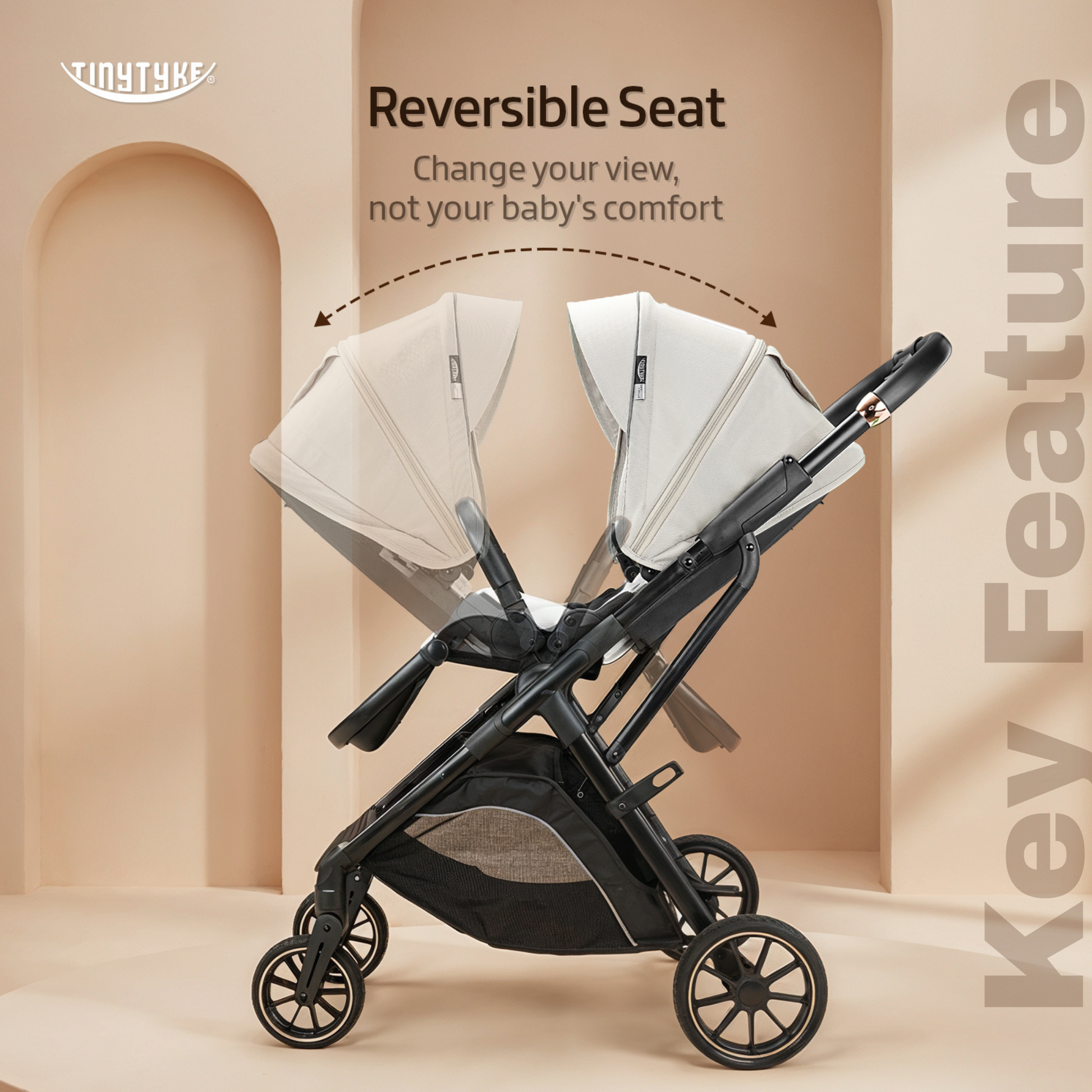 TinyTyke Urban Glide (T7) Two Essentials, One Purchase | Travel System Stroller with Car Seat (Optional) & Reversible Seating | 3-Position Recline and One-touch Fold (0-40 Months)