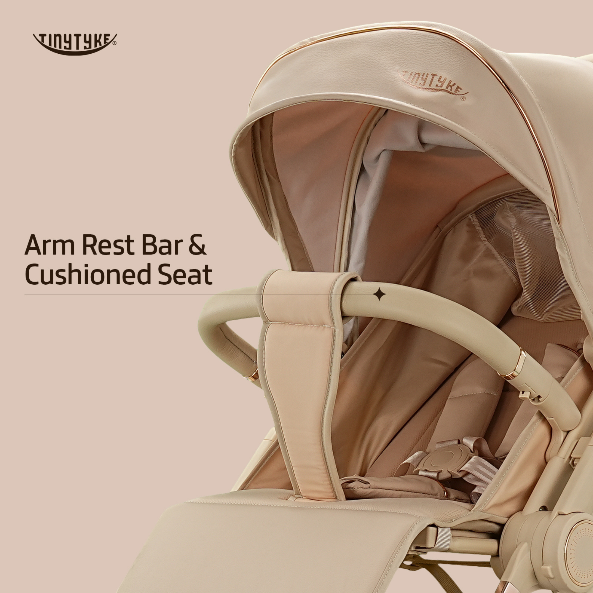 TinyTyke Urban Glide (T9) Premium Reversible Handle Stroller | Shock Absorption, Multiple Recline, One-Touch Fold, Leather & Linen Finish (0-40 Months)