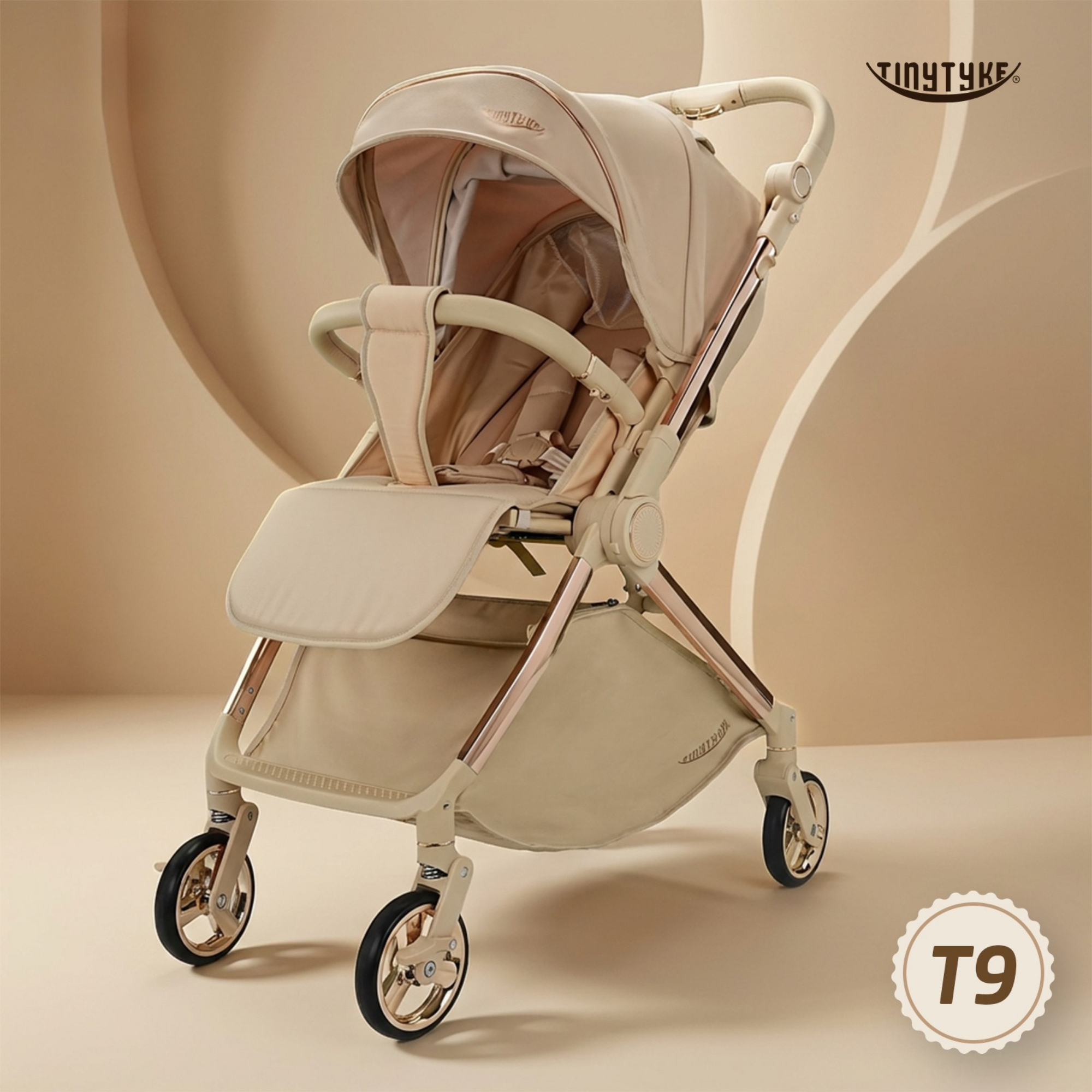 TinyTyke Urban Glide (T9) Premium Reversible Handle Stroller | Shock Absorption, Multiple Recline, One-Touch Fold, Leather & Linen Finish (0-40 Months)