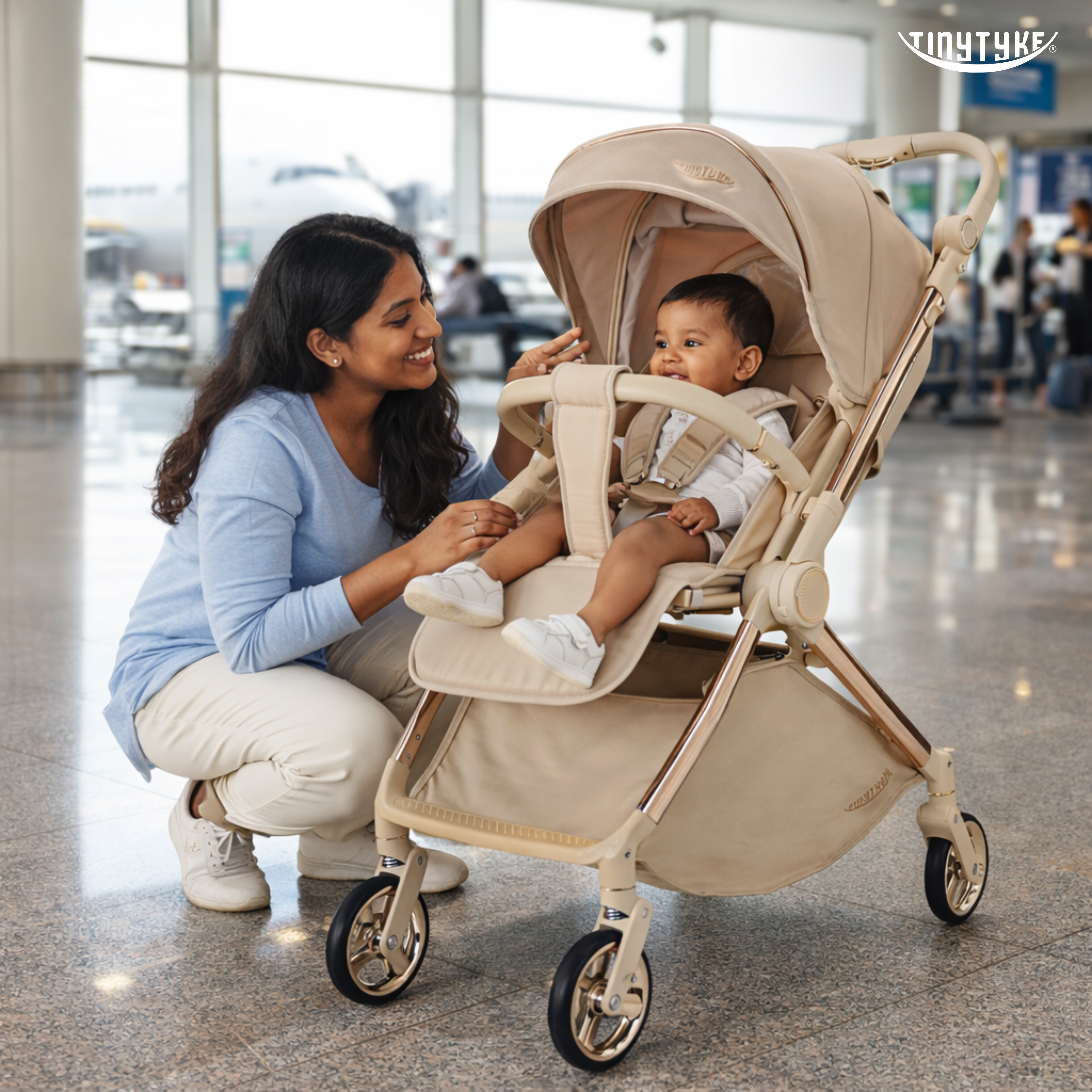 TinyTyke Urban Glide (T9) Premium Reversible Handle Stroller | Shock Absorption, Multiple Recline, One-Touch Fold, Leather & Linen Finish (0-40 Months)