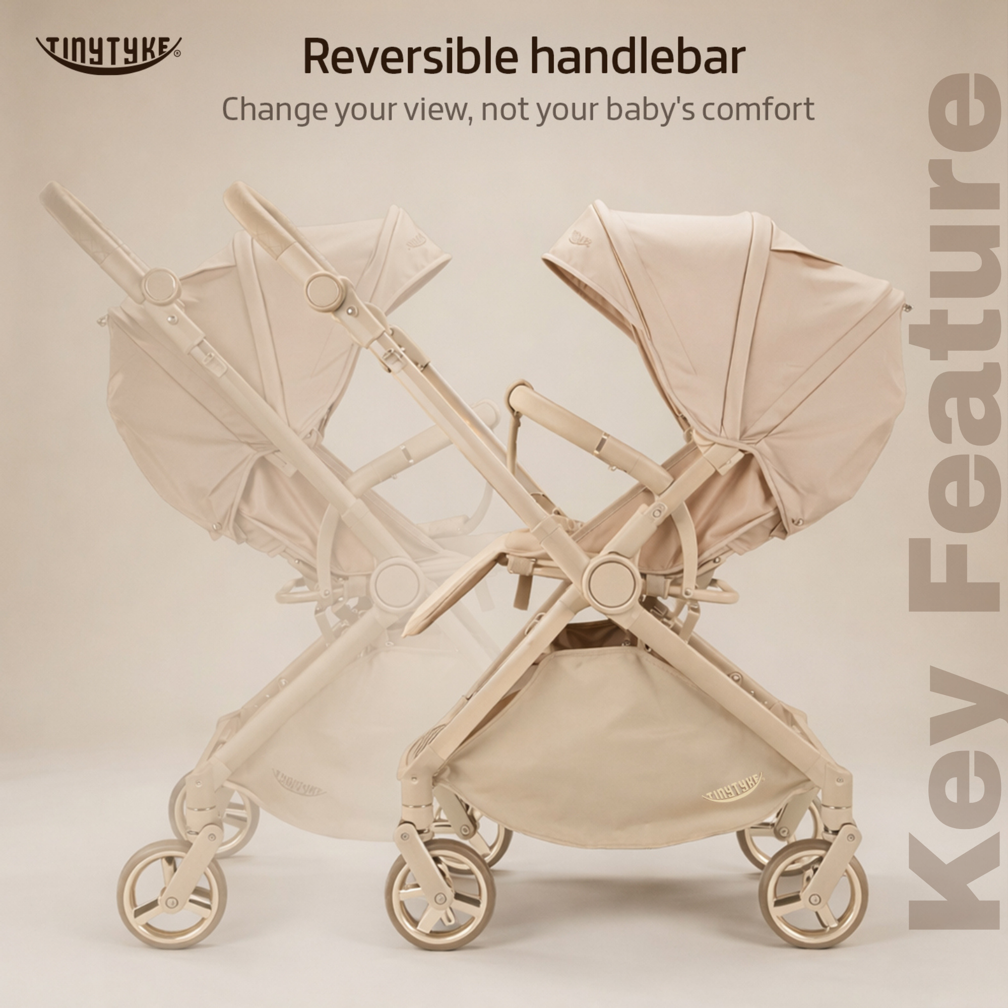 TinyTyke Urban Glide (T9) Premium Reversible Handle Stroller | Shock Absorption, Multiple Recline, One-Touch Fold, Leather & Linen Finish (0-40 Months)