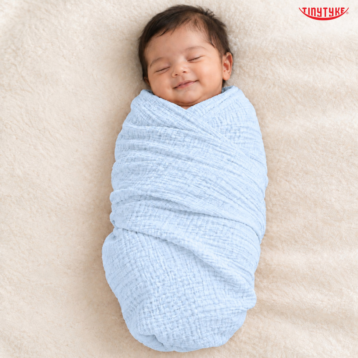 TinyTyke- Premium Crinkled Muslin Swaddle Cum Blanket For Newborn Babies