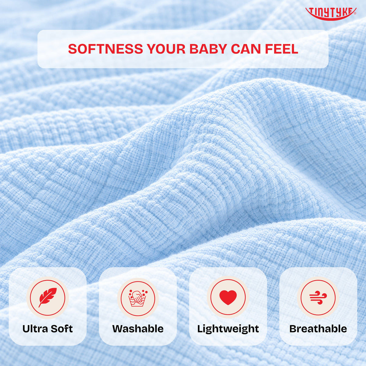 TinyTyke- Premium Crinkled Muslin Swaddle Cum Blanket For Newborn Babies