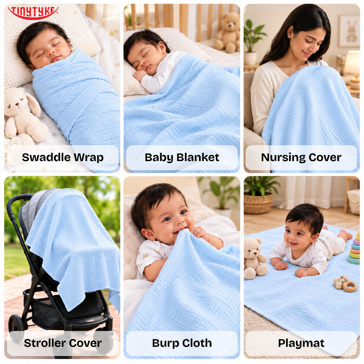 TinyTyke- Premium Crinkled Muslin Swaddle Cum Blanket For Newborn Babies