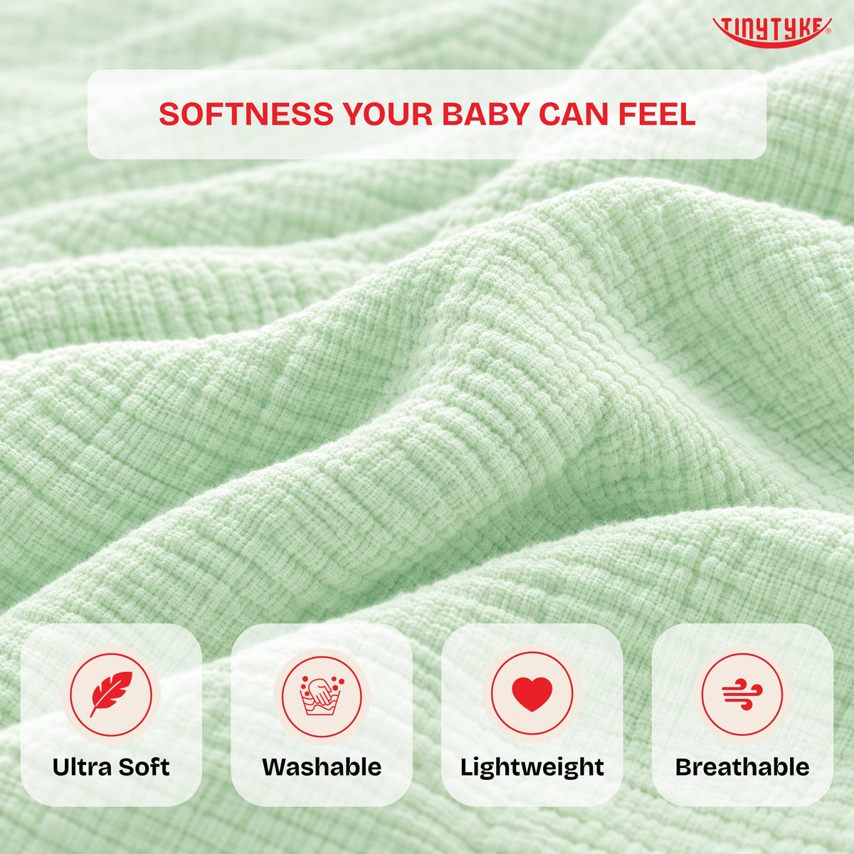 TinyTyke- Premium Crinkled Muslin Swaddle Cum Blanket For Newborn Babies