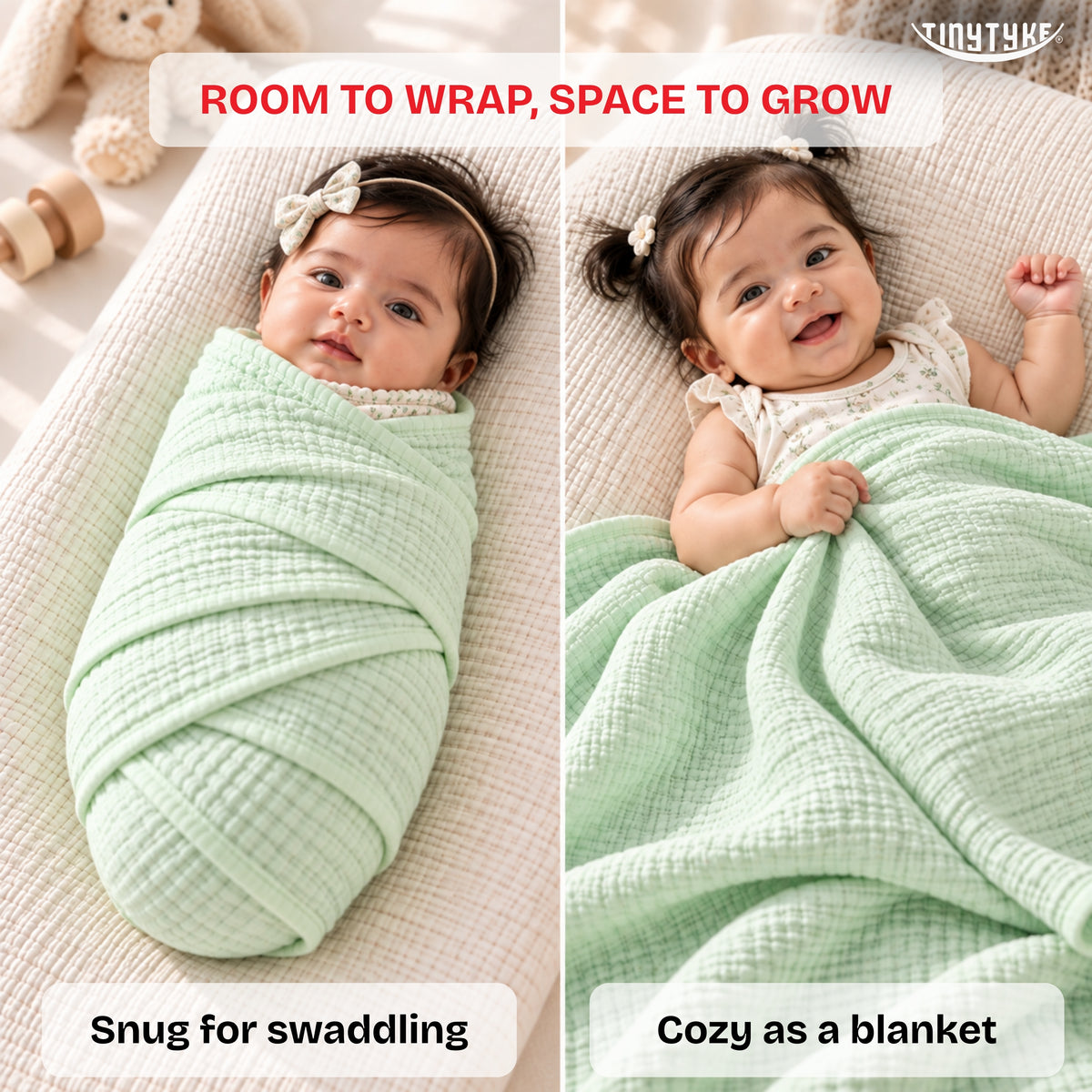 TinyTyke- Premium Crinkled Muslin Swaddle Cum Blanket For Newborn Babies