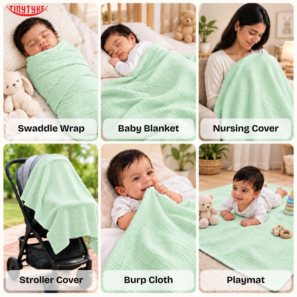 TinyTyke- Premium Crinkled Muslin Swaddle Cum Blanket For Newborn Babies