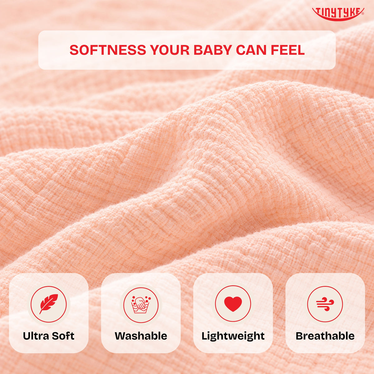 TinyTyke- Premium Crinkled Muslin Swaddle Cum Blanket For Newborn Babies