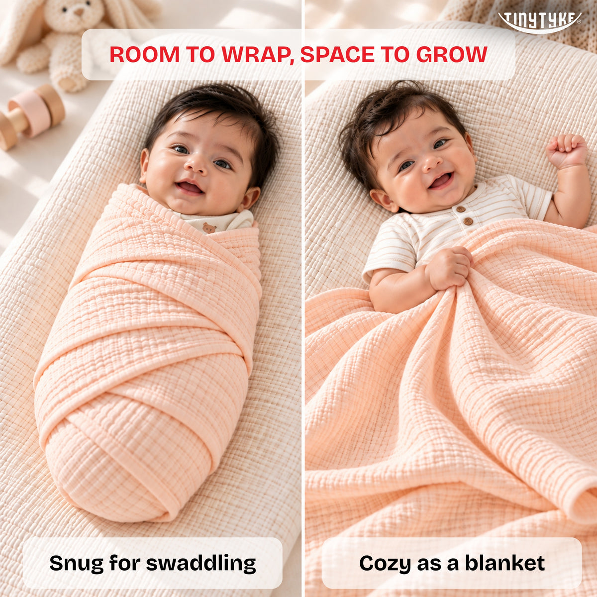 TinyTyke- Premium Crinkled Muslin Swaddle Cum Blanket For Newborn Babies