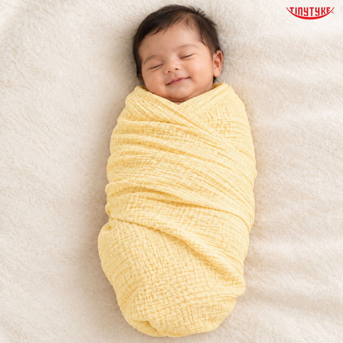 TinyTyke- Premium Crinkled Muslin Swaddle Cum Blanket For Newborn Babies