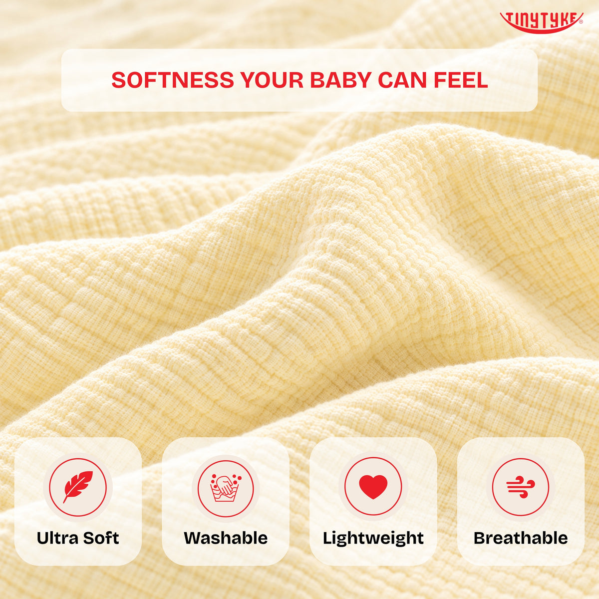TinyTyke- Premium Crinkled Muslin Swaddle Cum Blanket For Newborn Babies