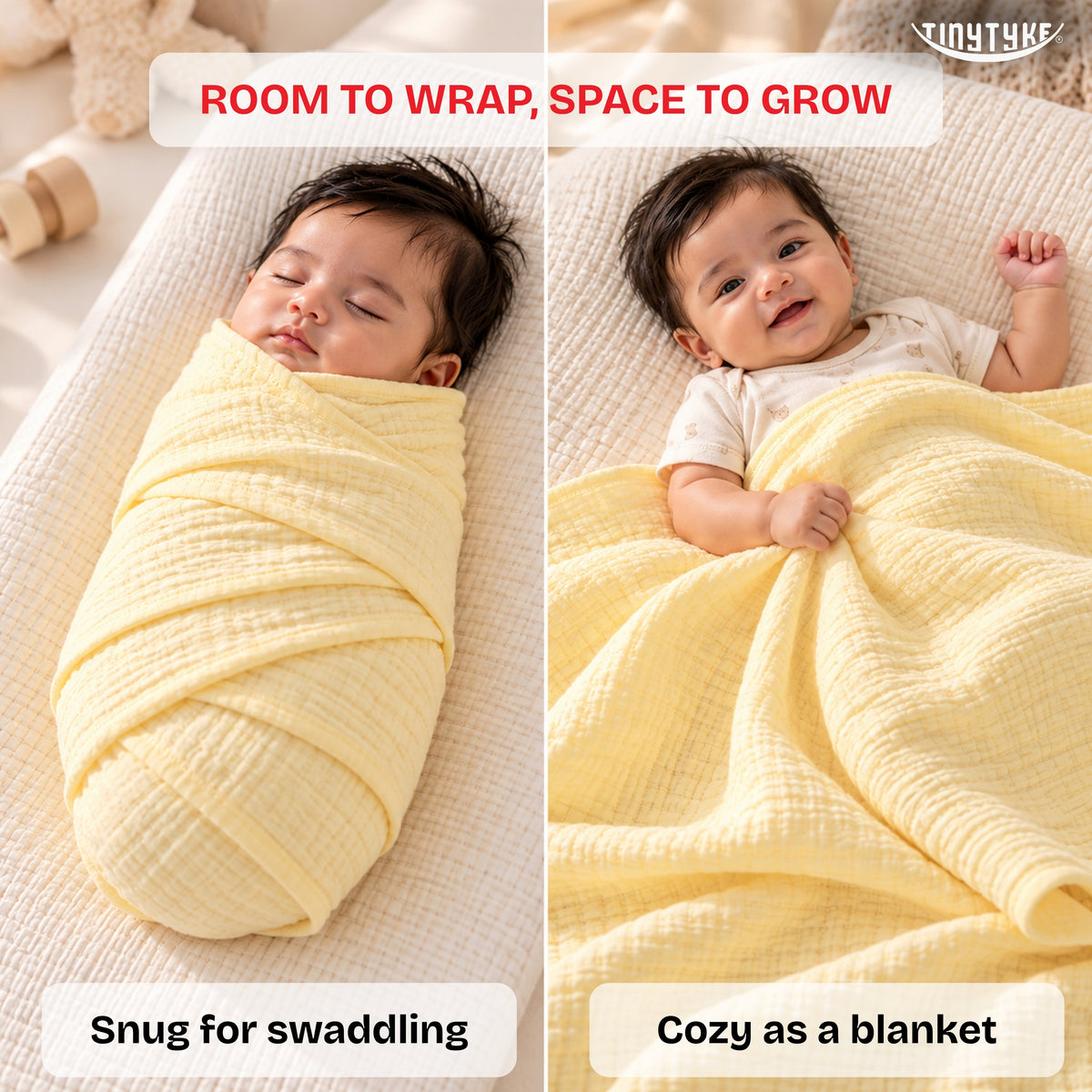 TinyTyke- Premium Crinkled Muslin Swaddle Cum Blanket For Newborn Babies