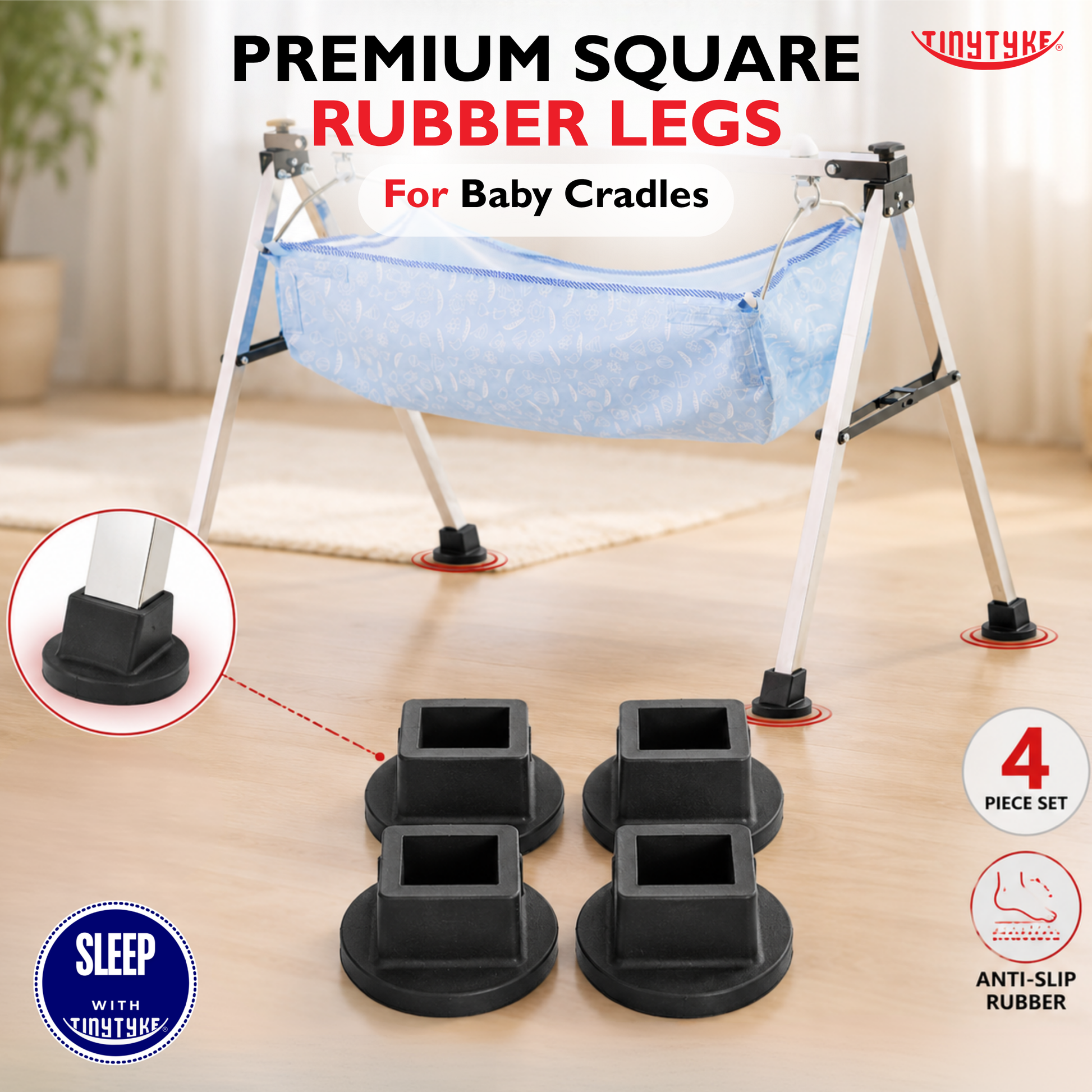 TinyTyke- Premium Rubber Legs for Baby Cradles (4 Piece) | Silicon (Optional)