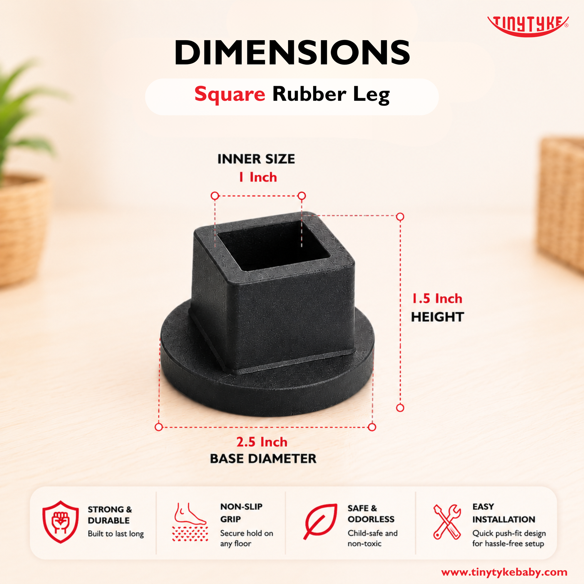TinyTyke- Premium Rubber Legs for Baby Cradles (4 Piece) | Silicon (Optional)