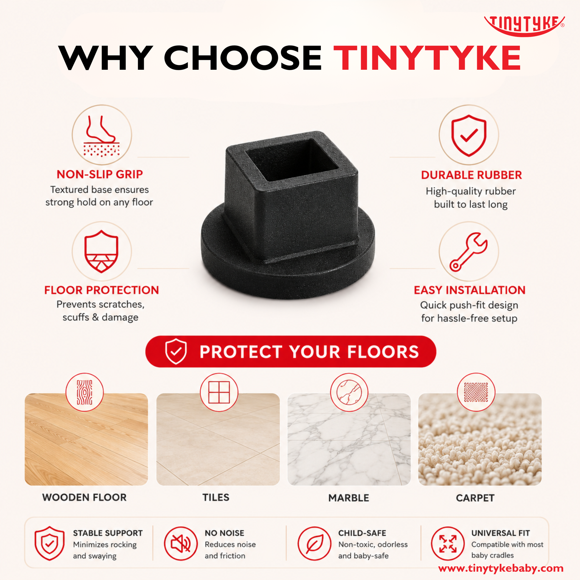 TinyTyke- Premium Rubber Legs for Baby Cradles (4 Piece) | Silicon (Optional)