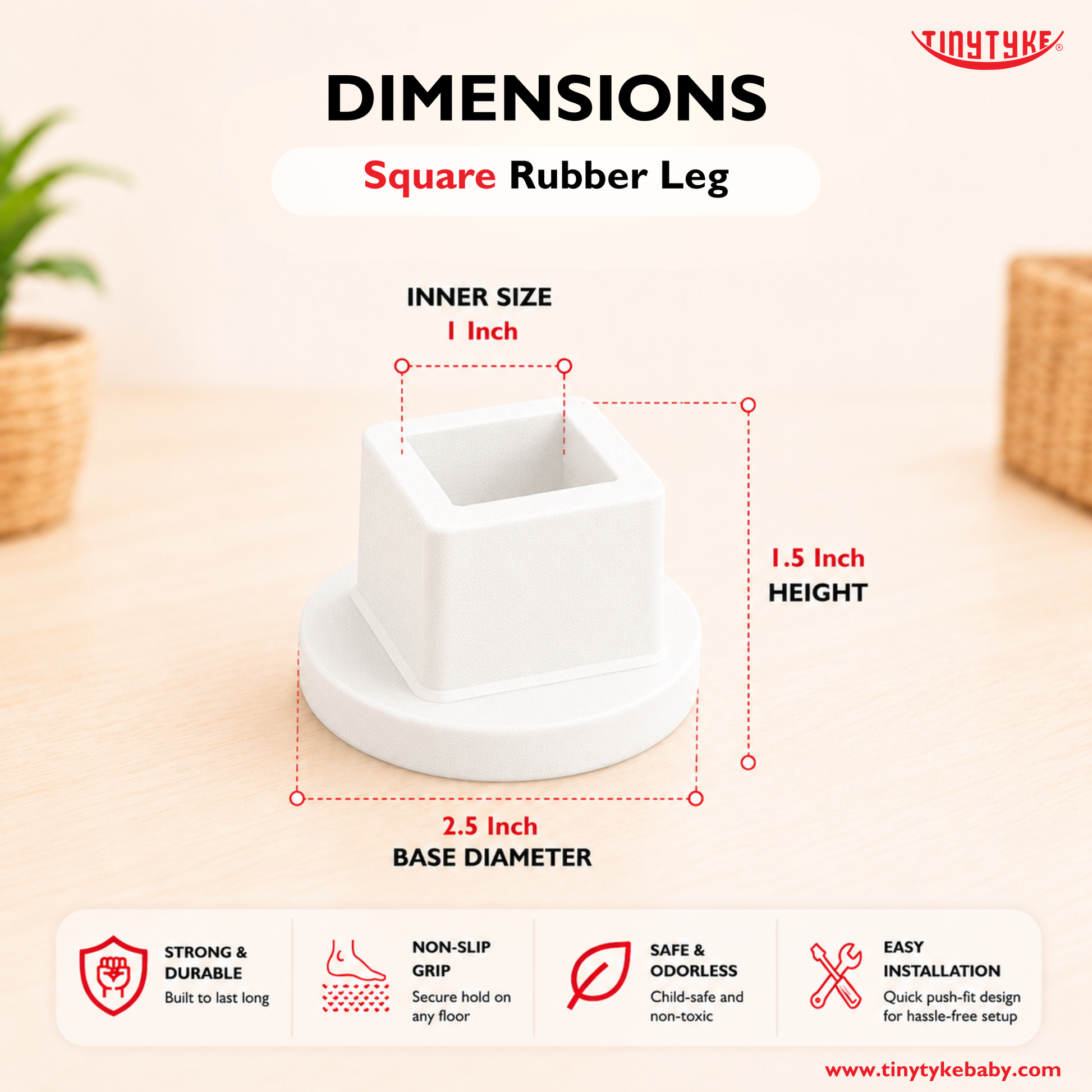 TinyTyke- Premium Rubber Legs for Baby Cradles (4 Piece) | Silicon (Optional)