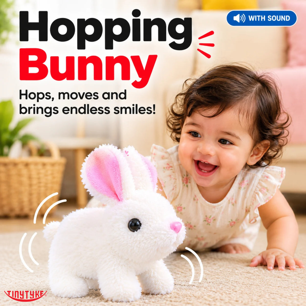 TinyTyke- Hopping Bunny With Sound Plush Toy | Battery Operated Walking Rabbit (With Battery)