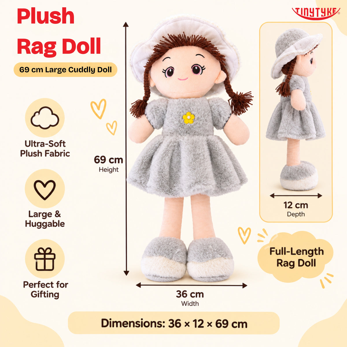 TinyTyke- Plush Rag Doll Soft Toy for Kids