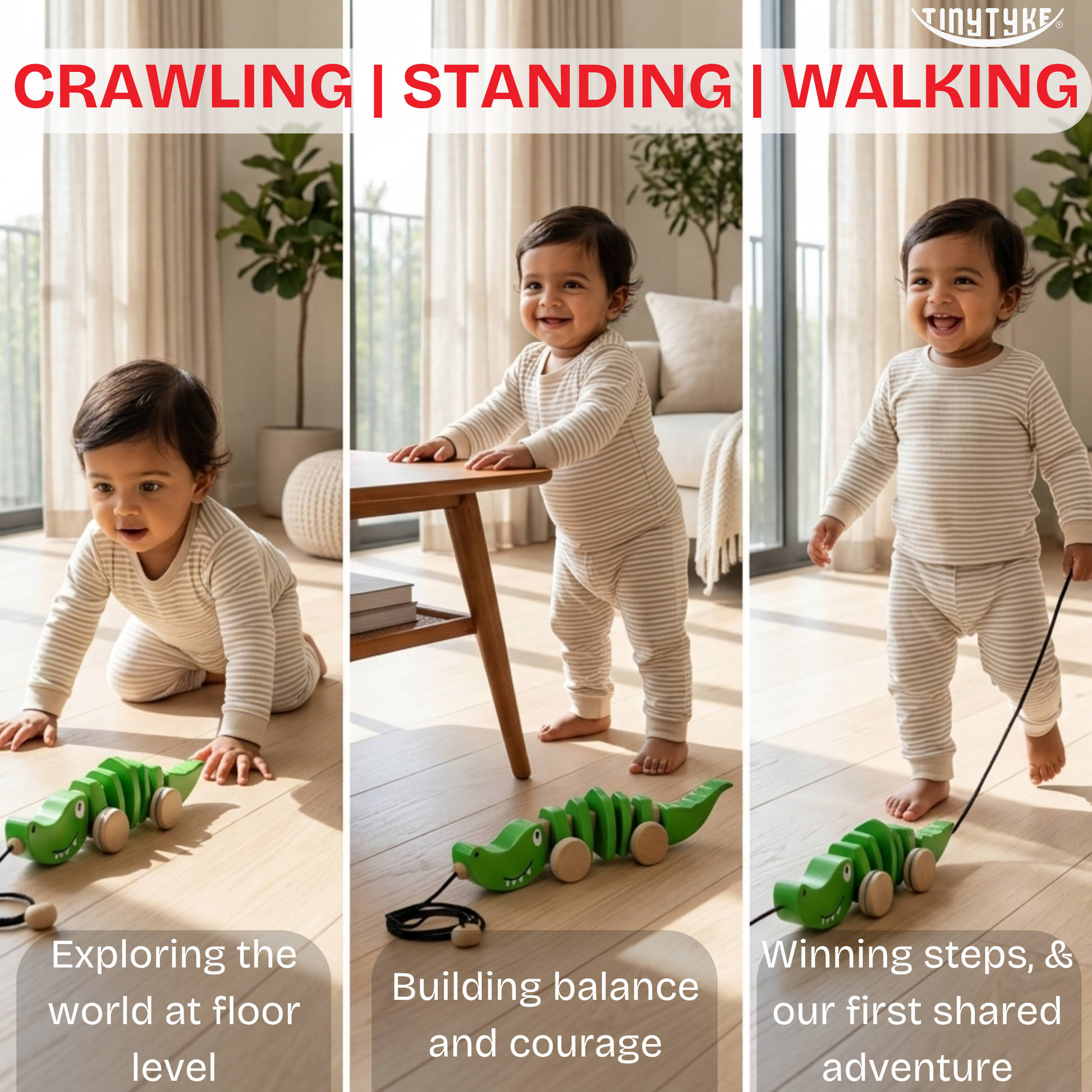 Wooden Pull-along Crocodile Toy ( 1-3 years)